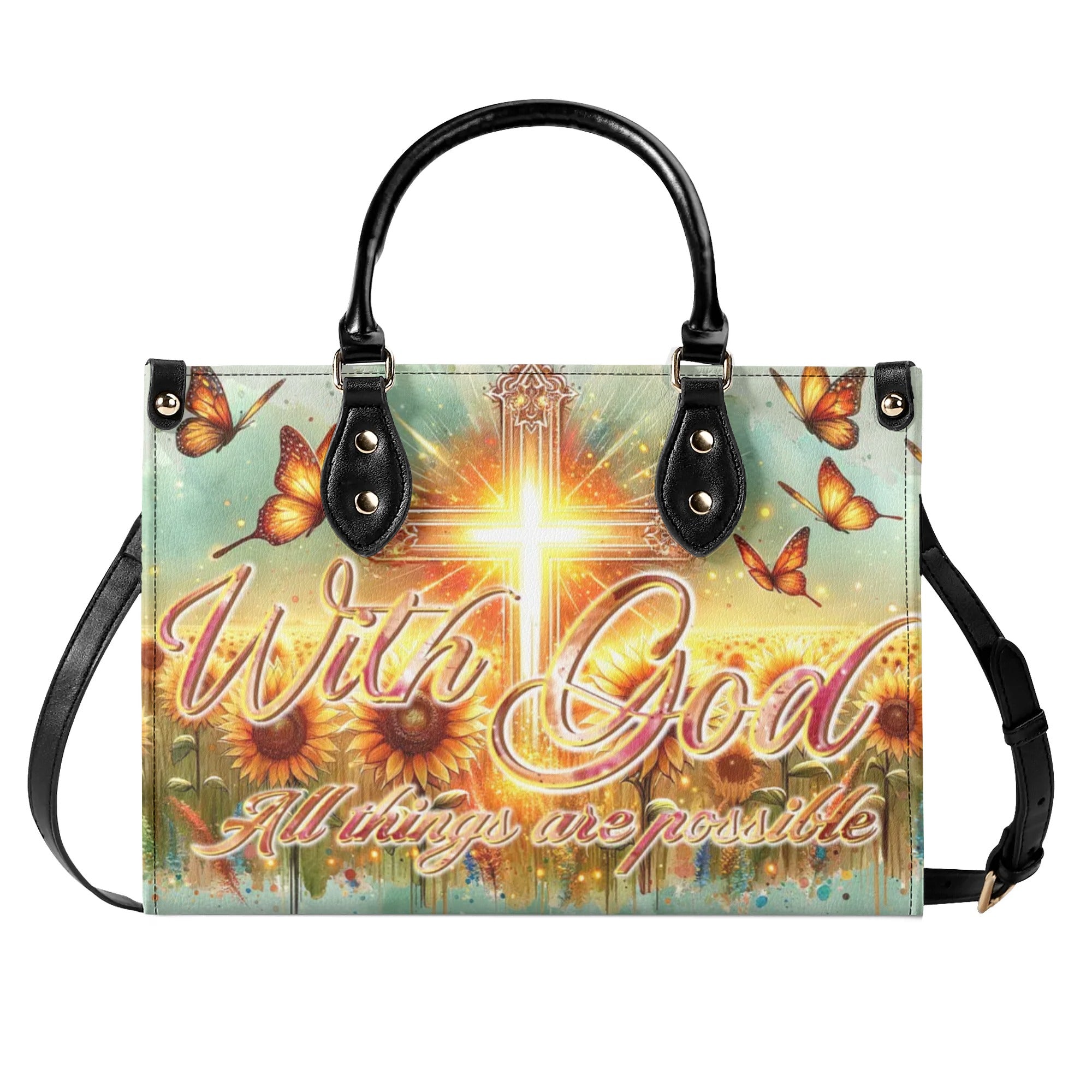 With God All Things Are Possible Sunflower Leather Handbag - Tltr1106242