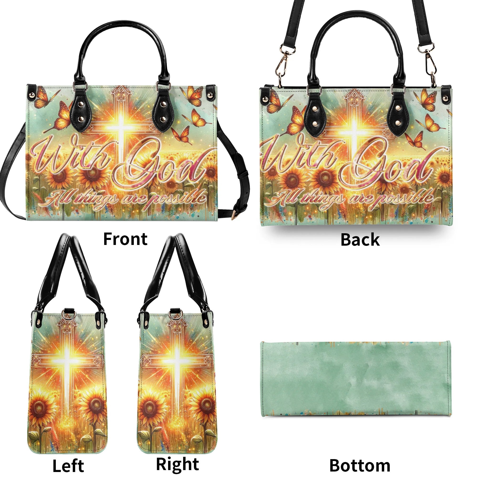 With God All Things Are Possible Sunflower Leather Handbag - Tltr1106242