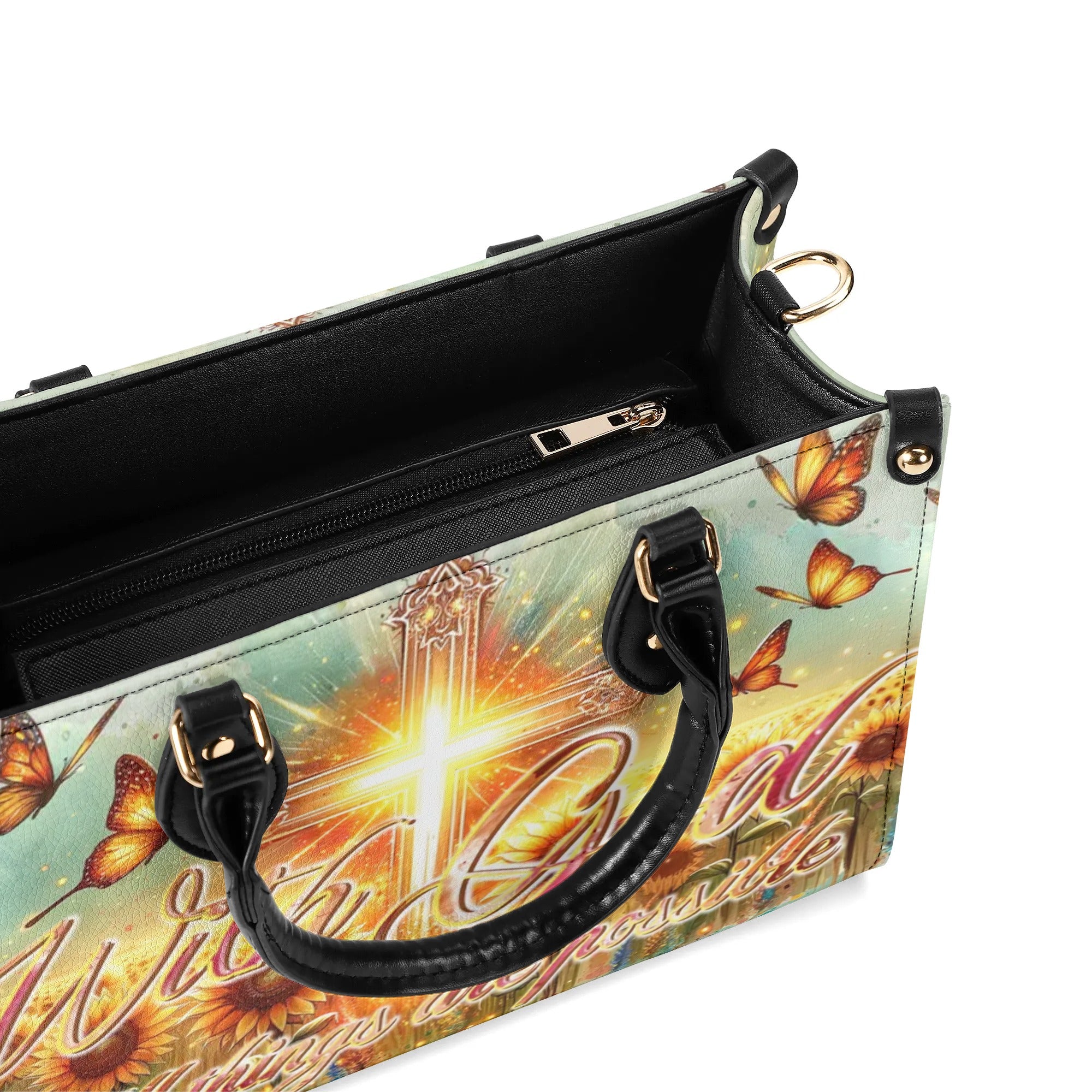 With God All Things Are Possible Sunflower Leather Handbag - Tltr1106242