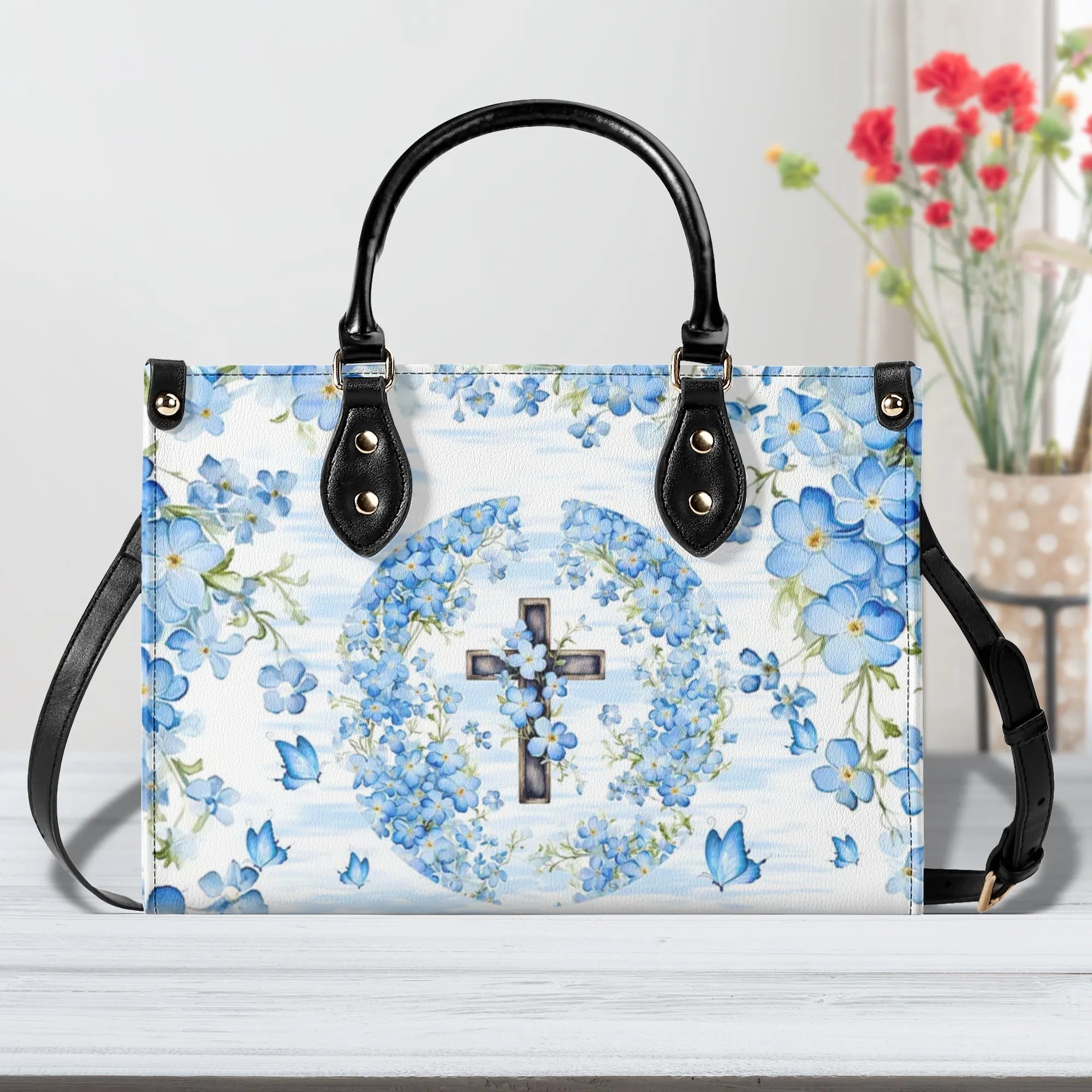 Cross Flowers Leather Handbag - Tlnt0407244