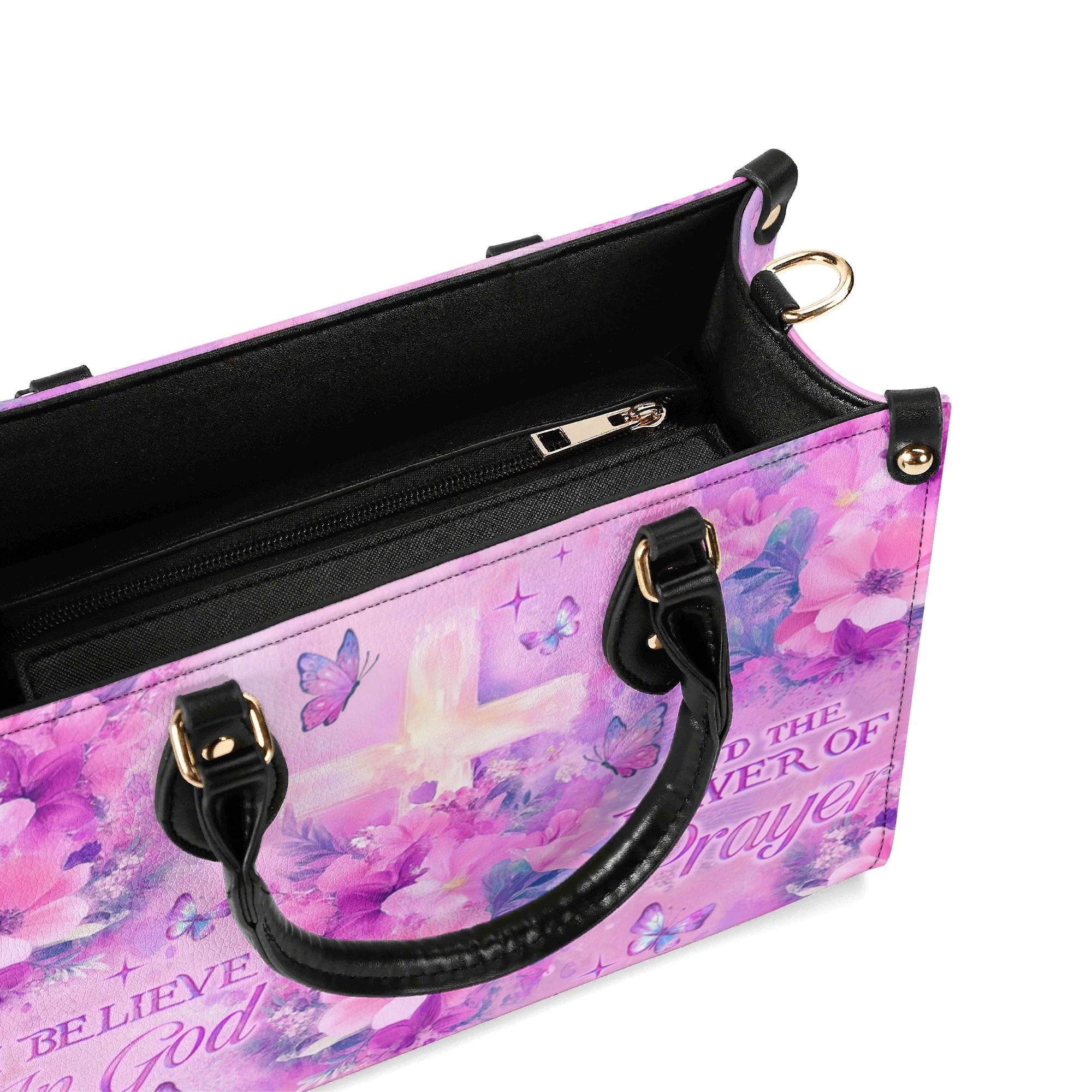 I Believe In God Flower Cross Leather Handbag - Tlno2012244