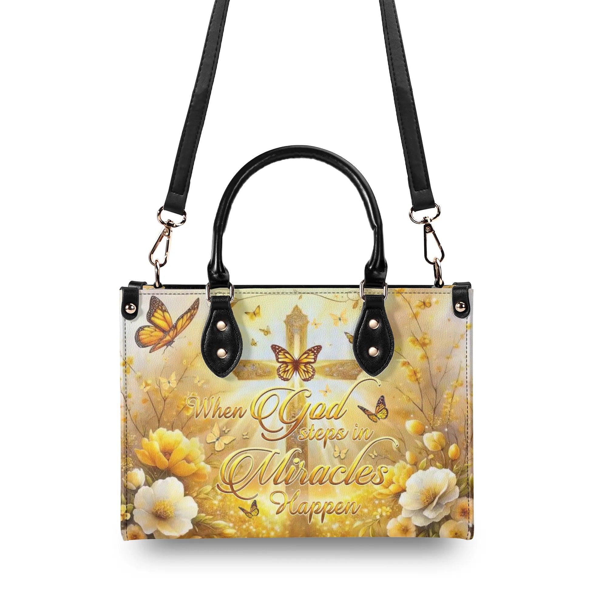 When God Steps In Miracles Happen Leather Handbag - Yhhg0606243