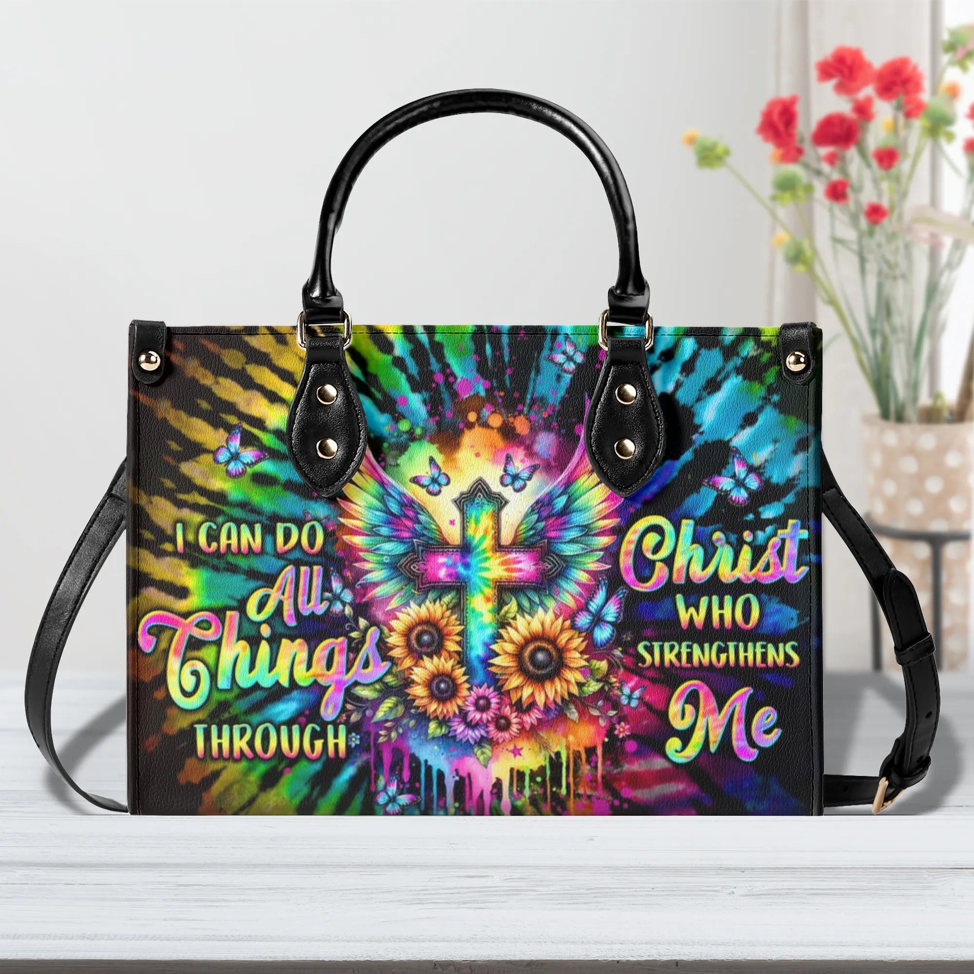 I Can Do All Things Cross Tie Dye Leather Handbag - Tltw2106242