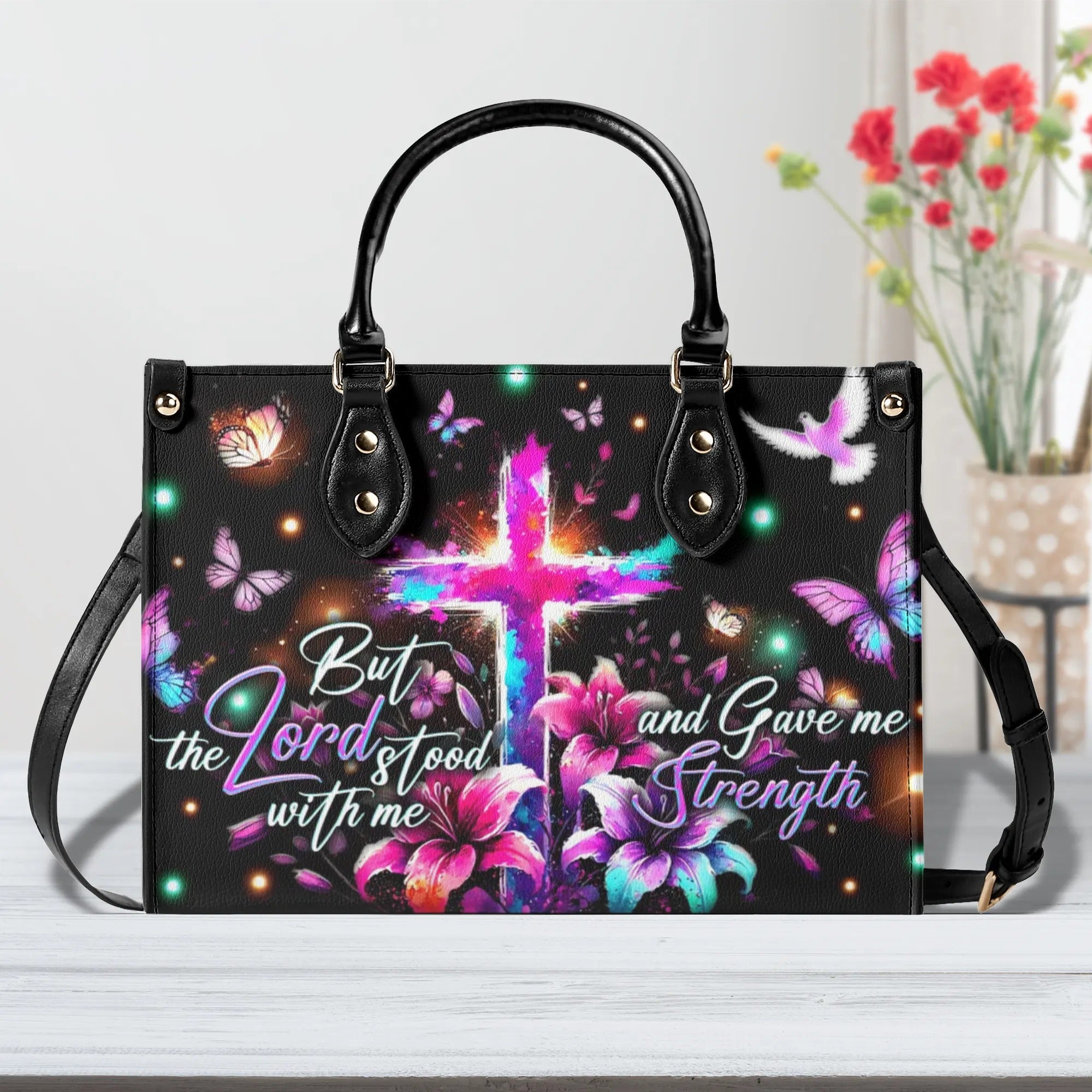 But The Lord Stood With Me Leather Handbag - Tytd2607242