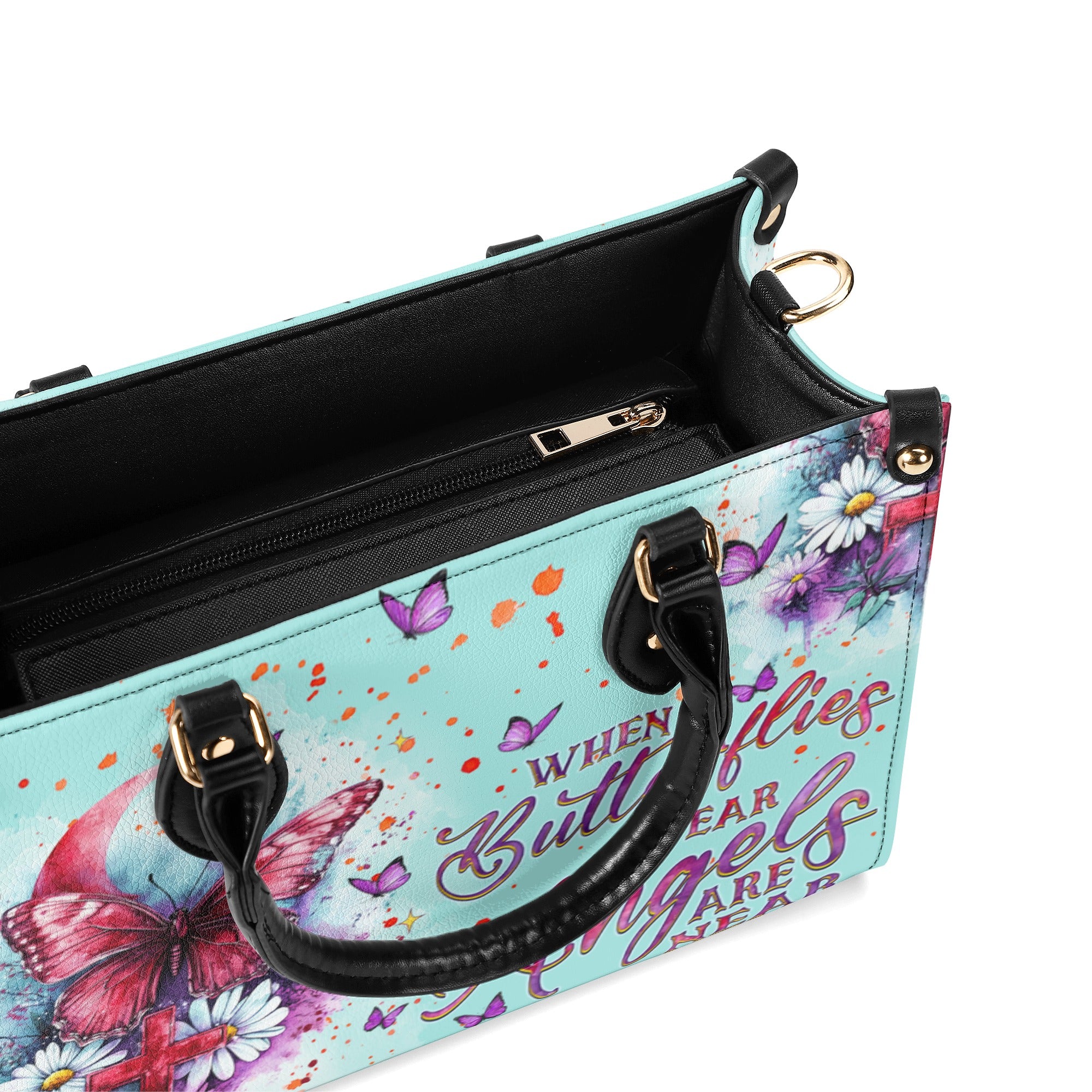 When Butterflies Appear Angels Are Near Leather Handbag  - Tlnz2112241