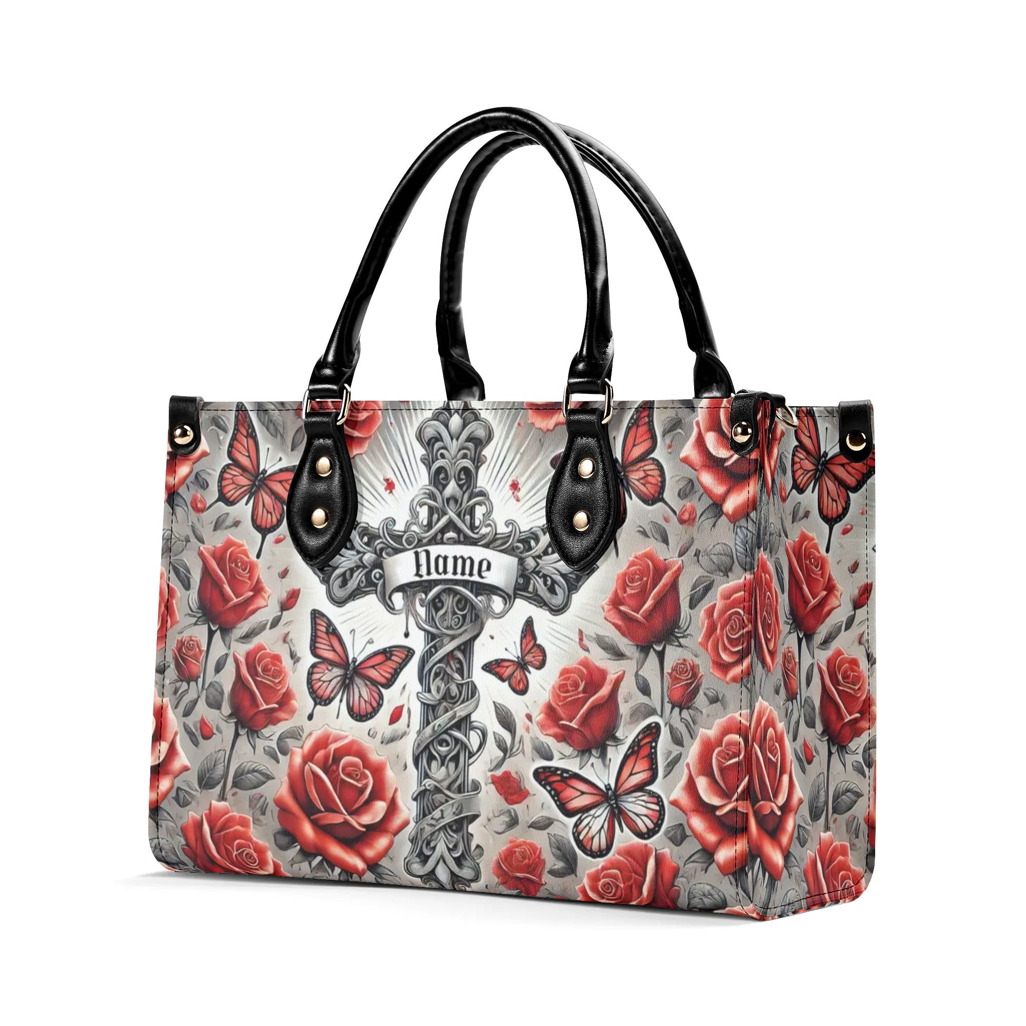 Cross Rose Butterfly Leather Handbag - Tlno1208243