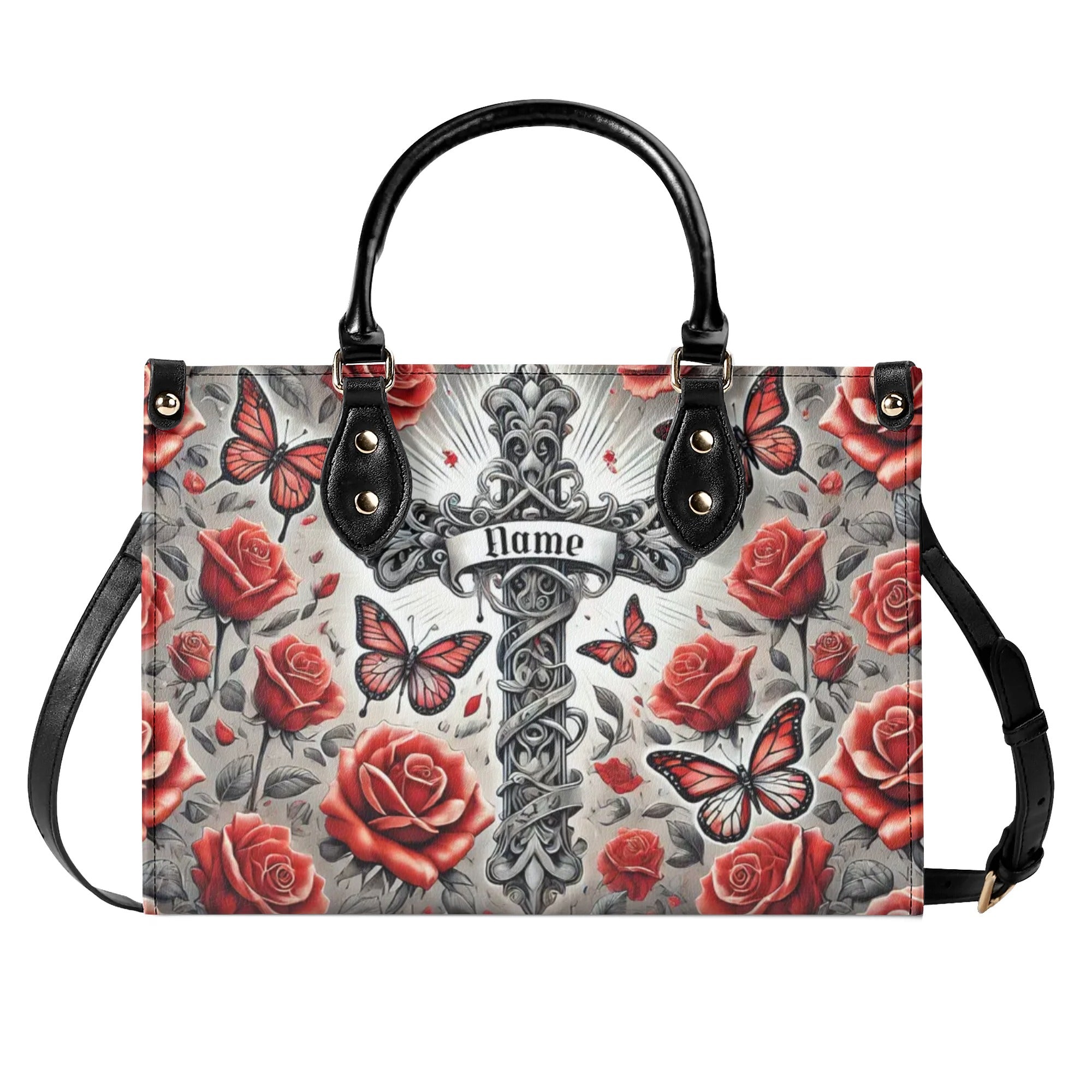 Cross Rose Butterfly Leather Handbag - Tlno1208243