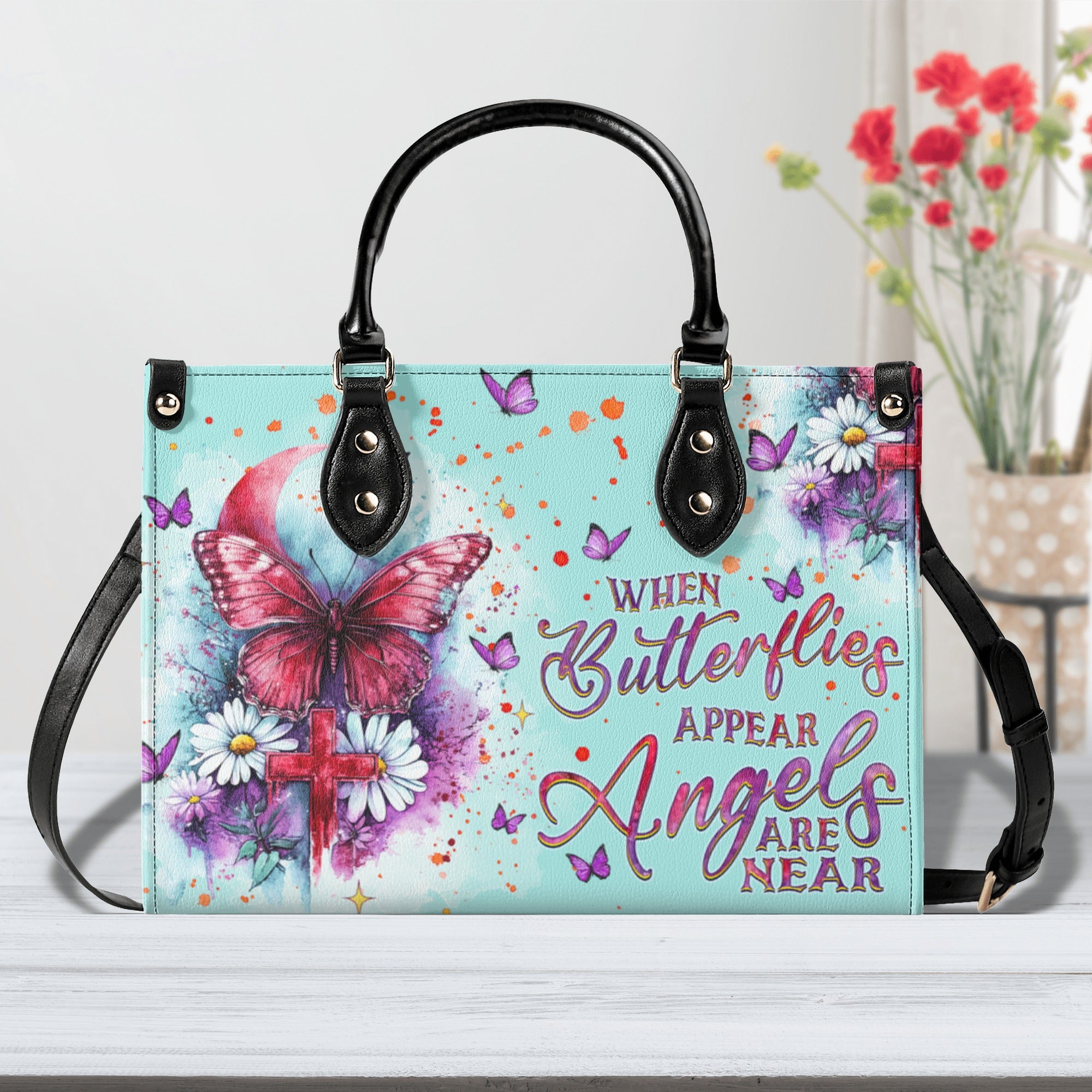 When Butterflies Appear Angels Are Near Leather Handbag  - Tlnz2112241