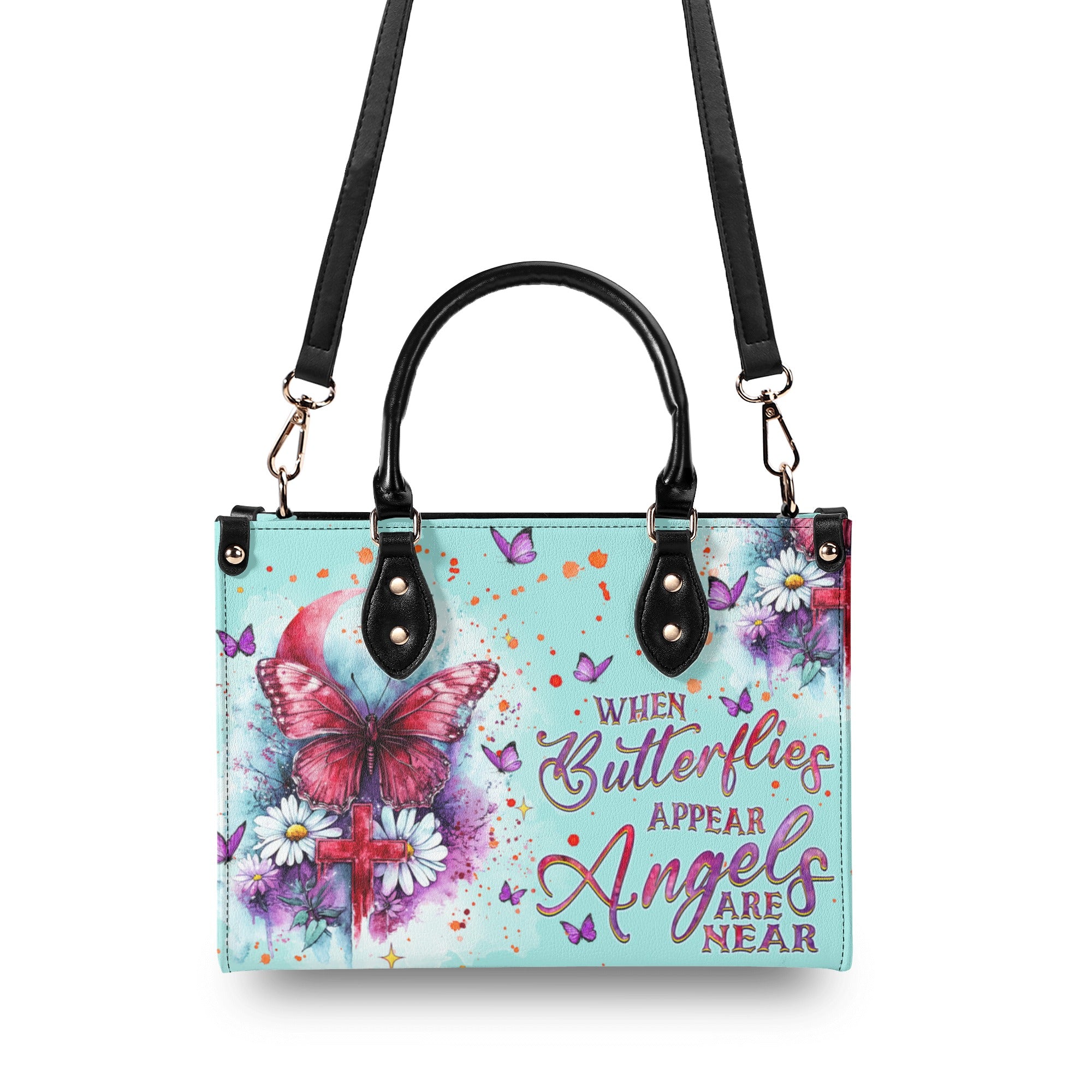 When Butterflies Appear Angels Are Near Leather Handbag  - Tlnz2112241