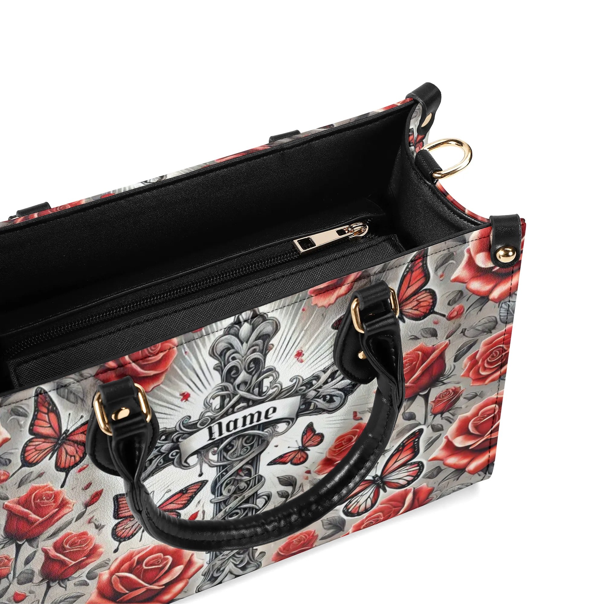 Cross Rose Butterfly Leather Handbag - Tlno1208243