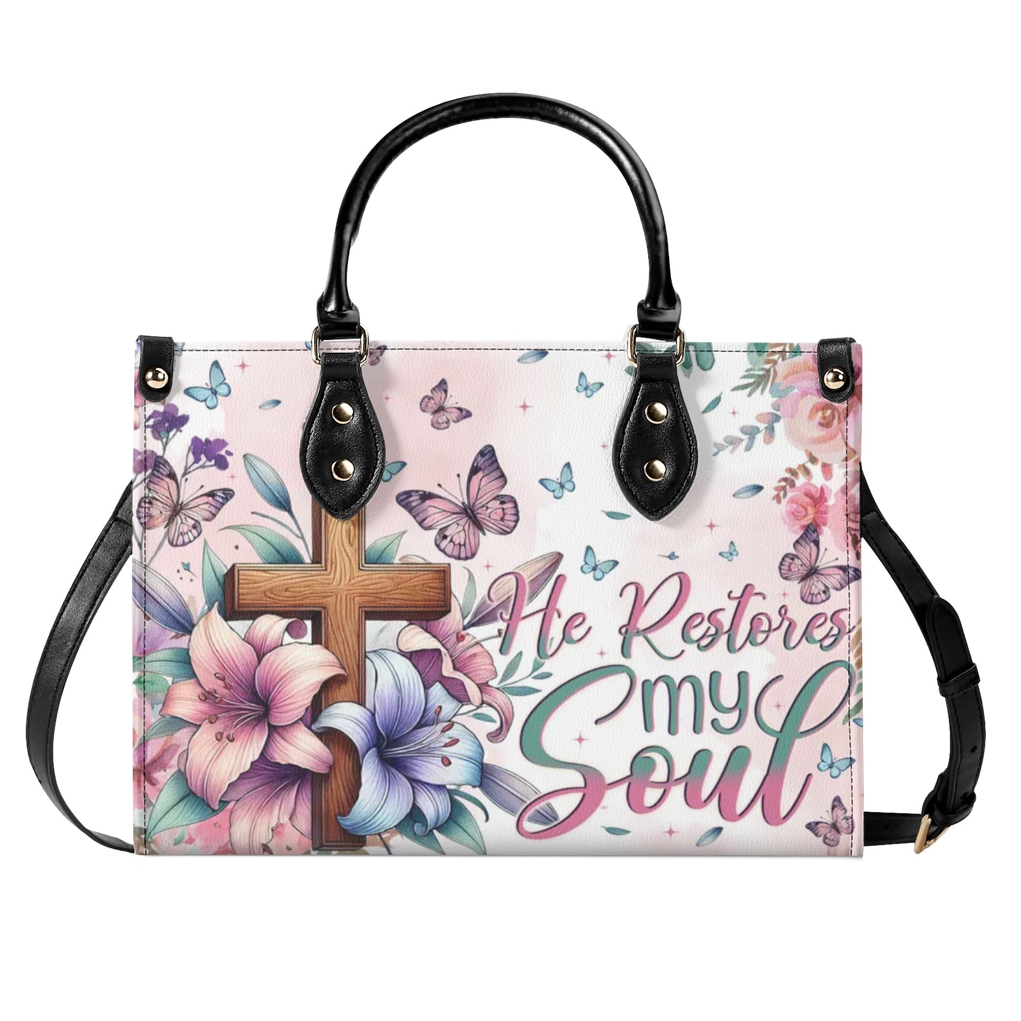 He Restores My Soul Leather Handbag - Tytm1809244