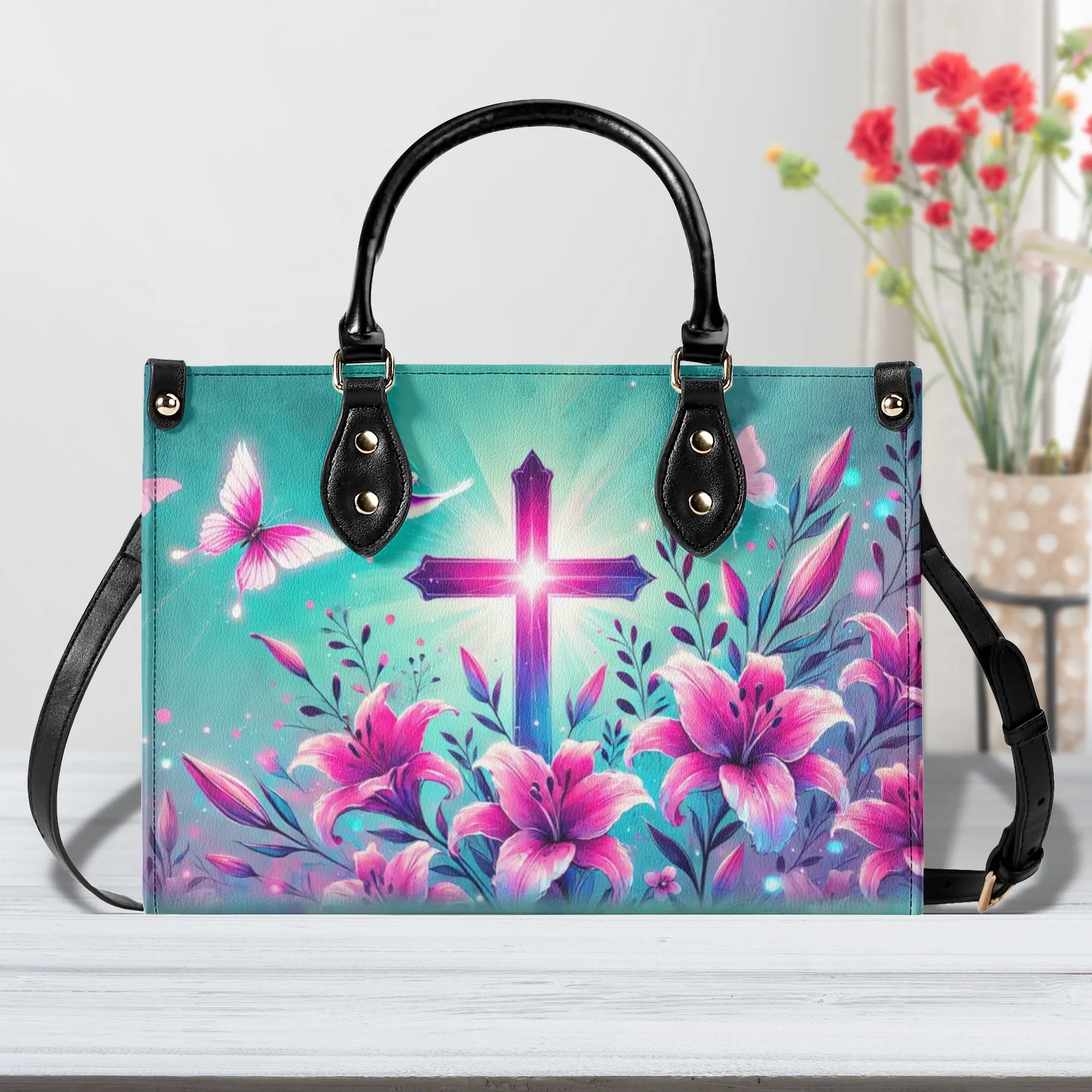 Cross And Lilies Leather Handbag - Tytd1107241