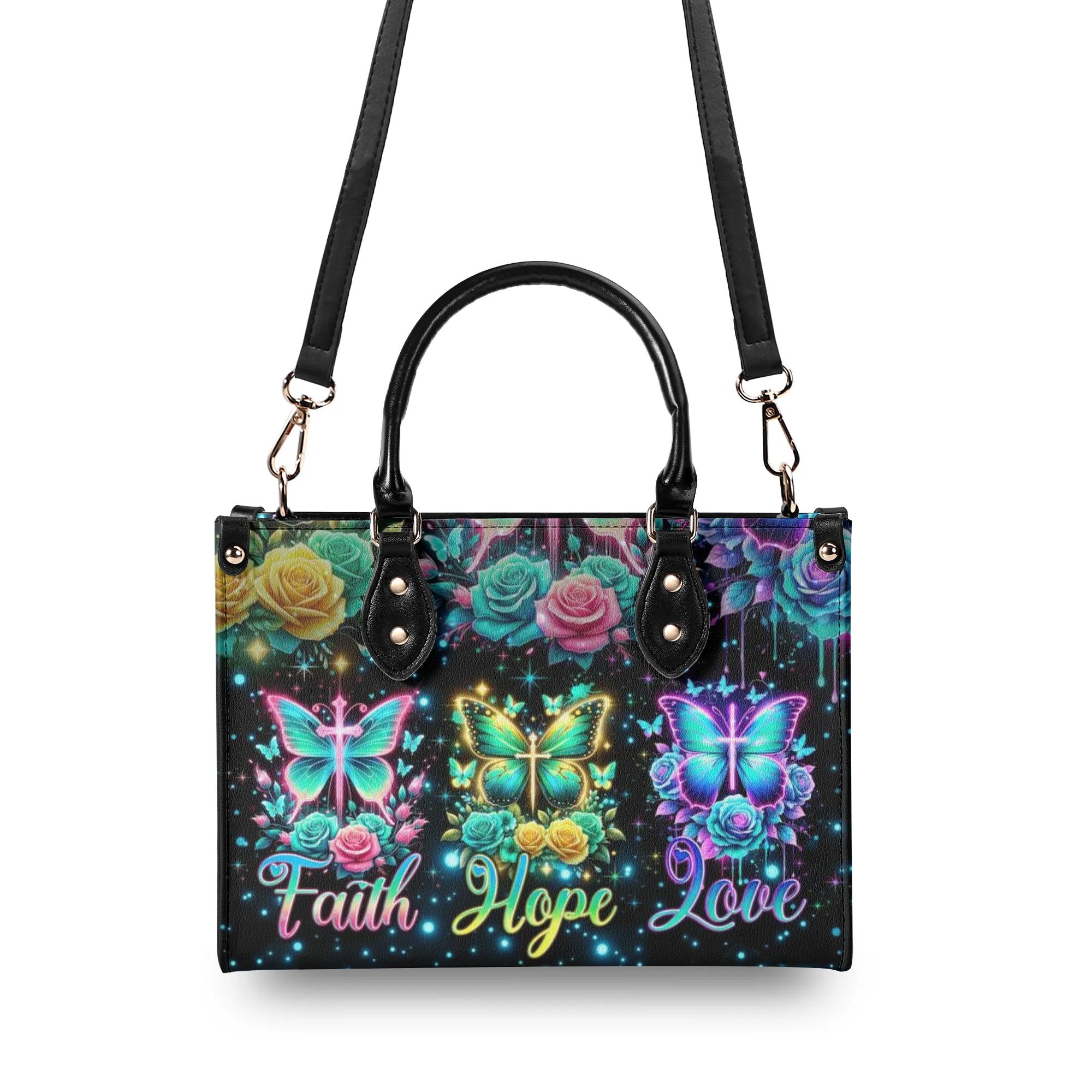 Faith Hope Love Butterfly Leather Handbag - Tlno2705243