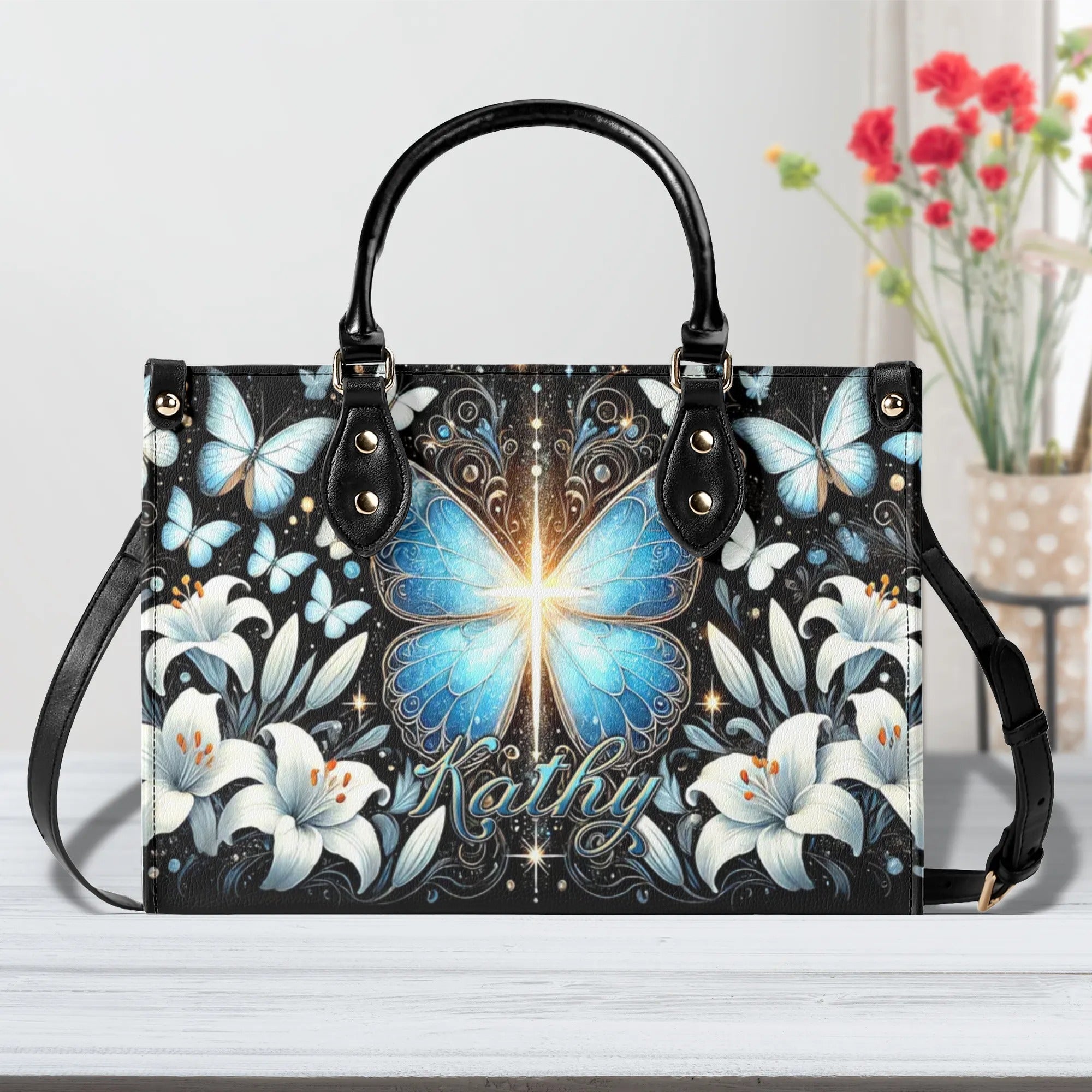 Cross Butterfly Lily Leather Handbag - Tltr1308244