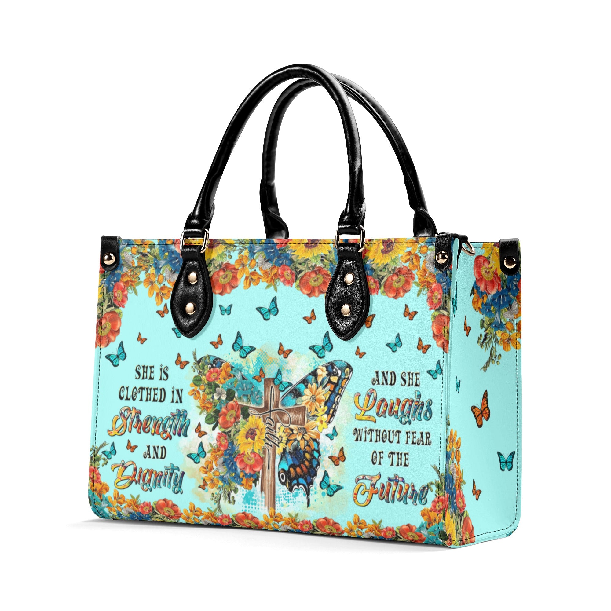 She Is Clothed In Strength And Dignity Butterfly Leather Handbag - Tltr2211244