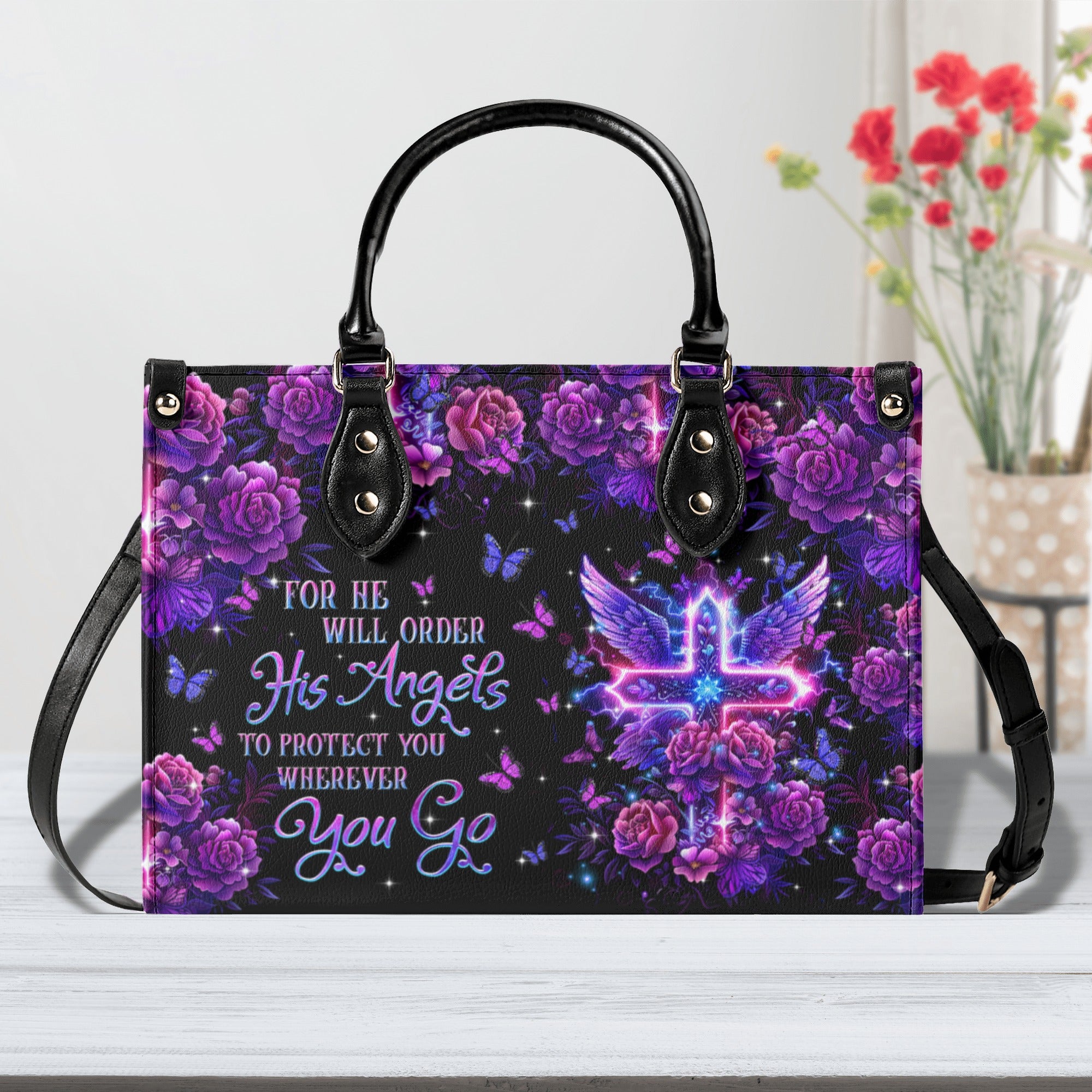 For He Will Order His Angels Leather Handbag  - Tltr2412243