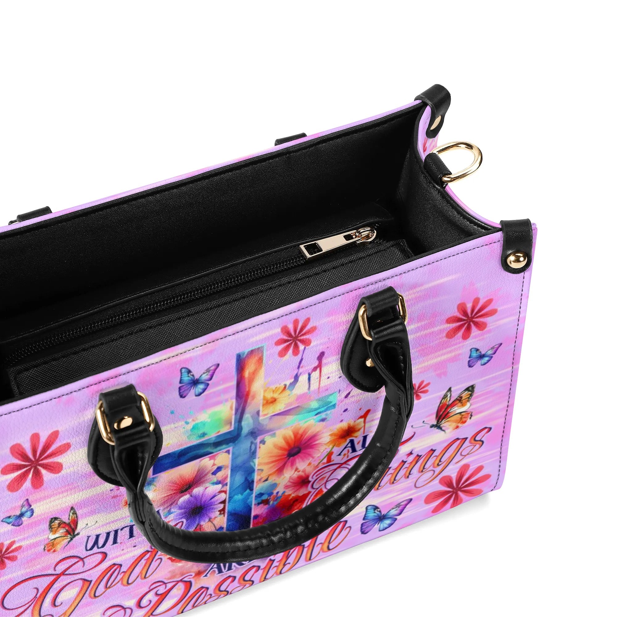 With God All Things Are Possible Leather Handbag - Tlno1006243