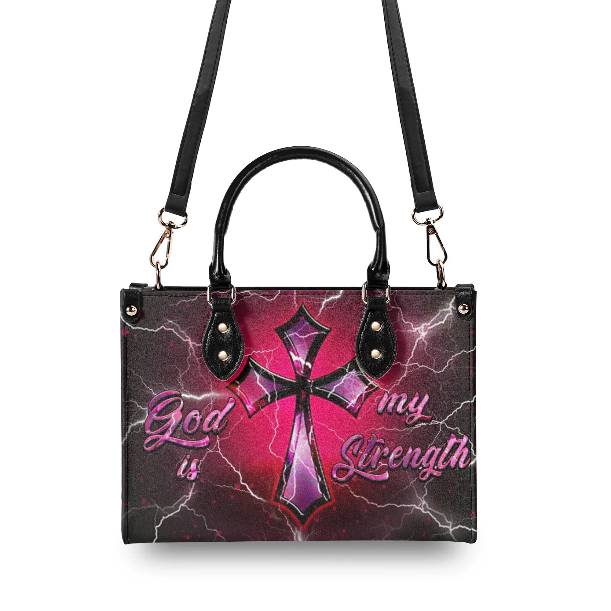 God Is My Strength Leather Handbag - Yhhn2009246