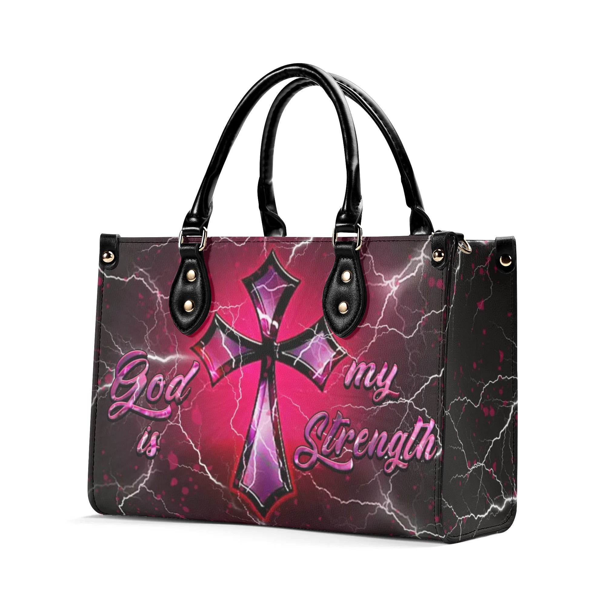 God Is My Strength Leather Handbag - Yhhn2009246