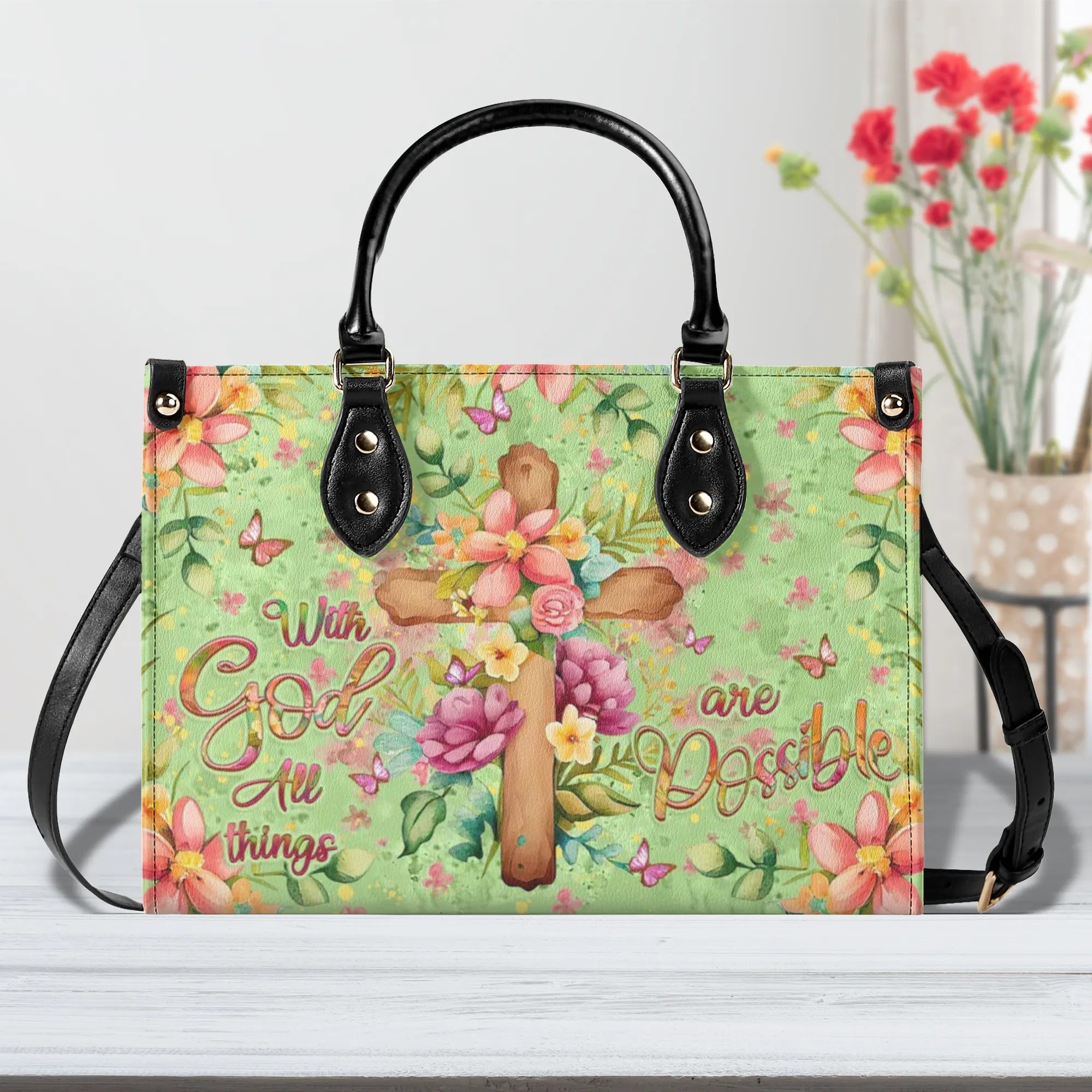 With God All Things Are Possible Leather Handbag - Yhlt1709244