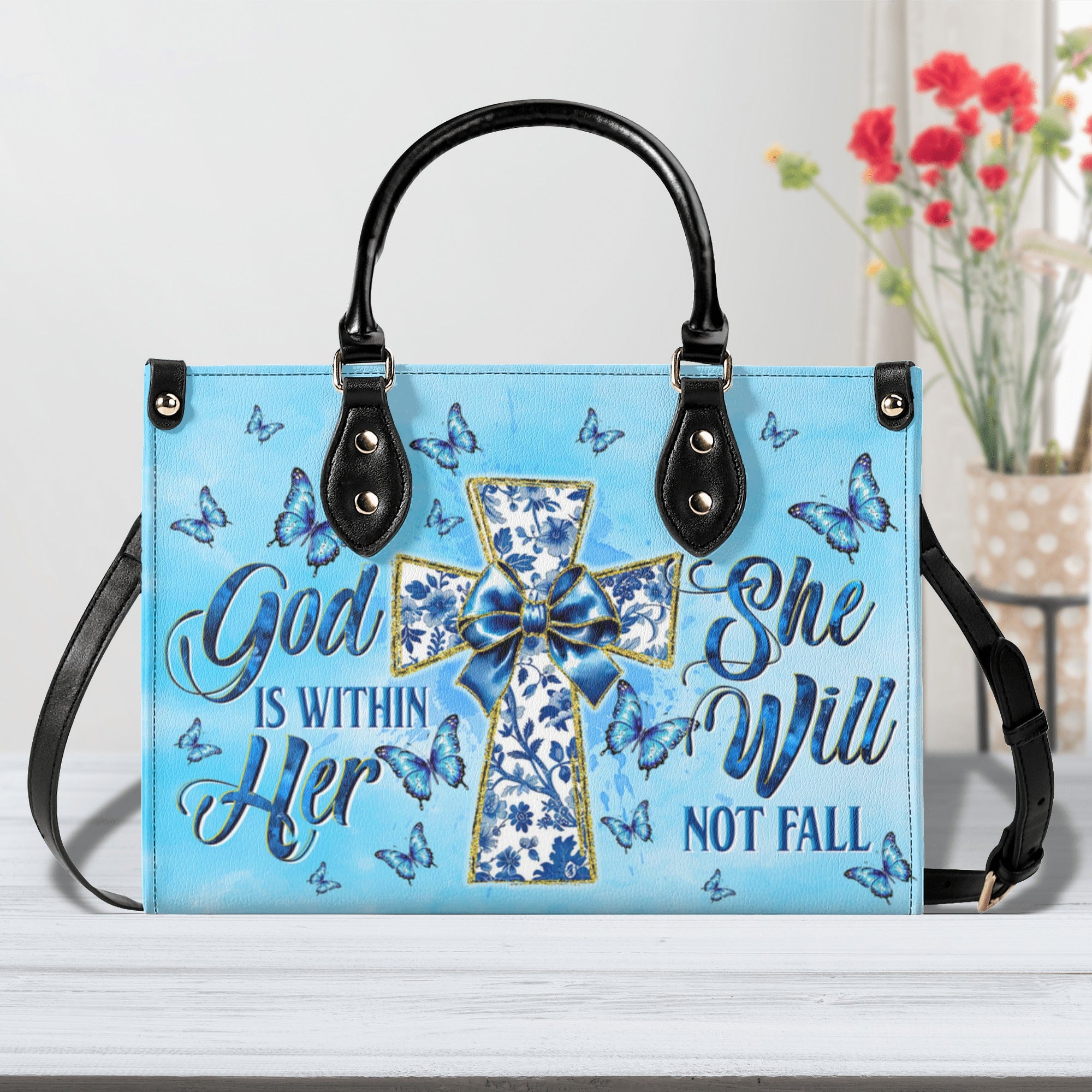 God Is Within Her She Will Not Fall Cross Bow  Leather Handbag  - Tltw2512244