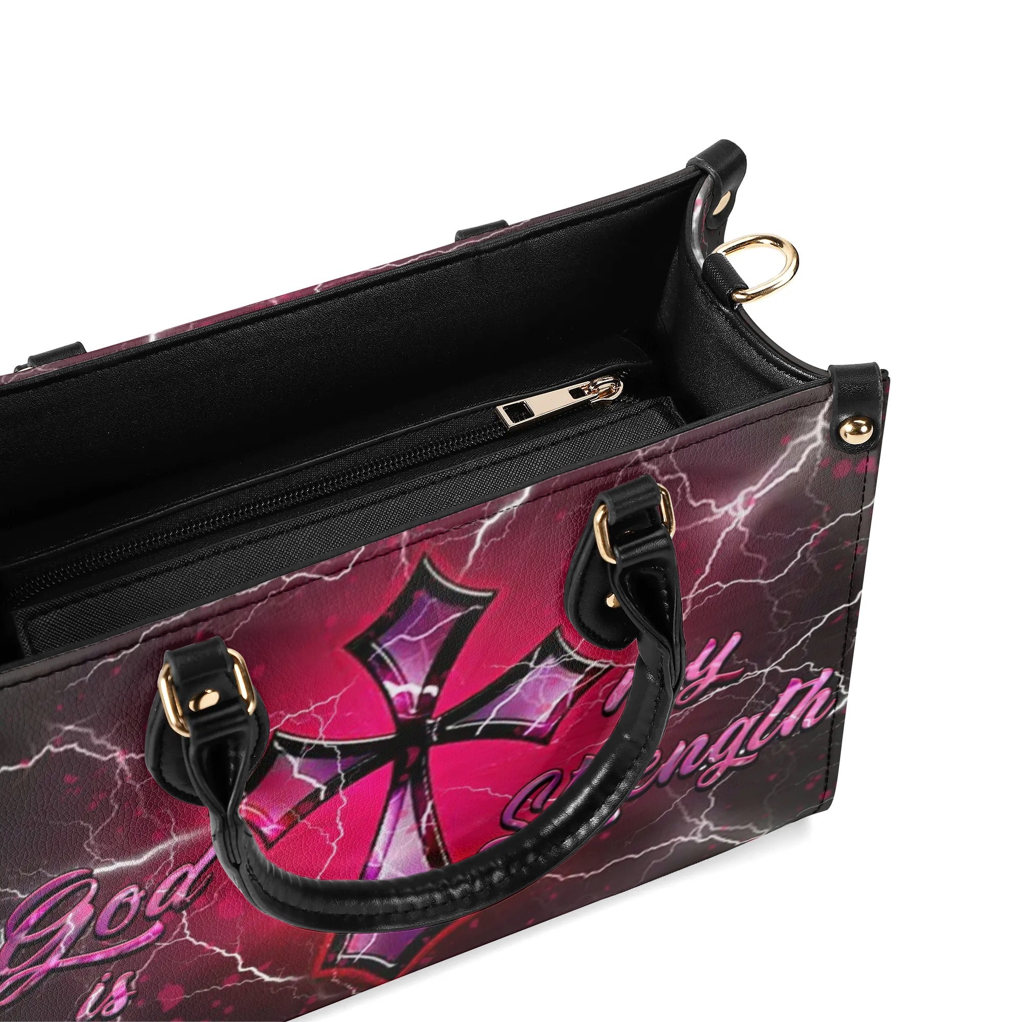 God Is My Strength Leather Handbag - Yhhn2009246