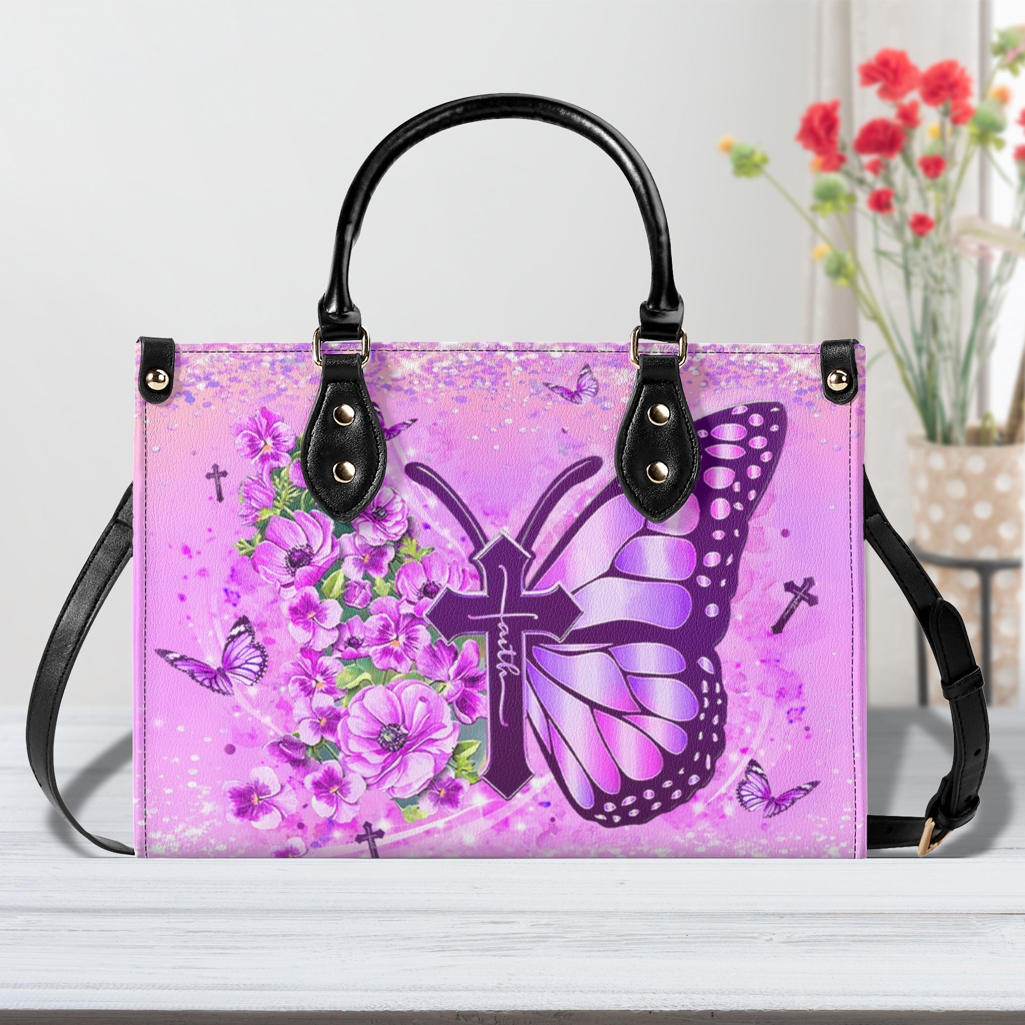 Butterfly Cross Flower Leather Handbag - Yhlt2910244