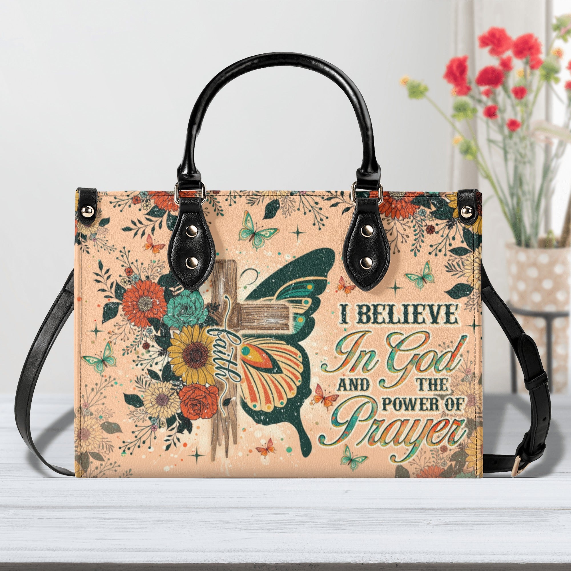 I Believe In God Butterfly Leather Handbag - Tlno1812244