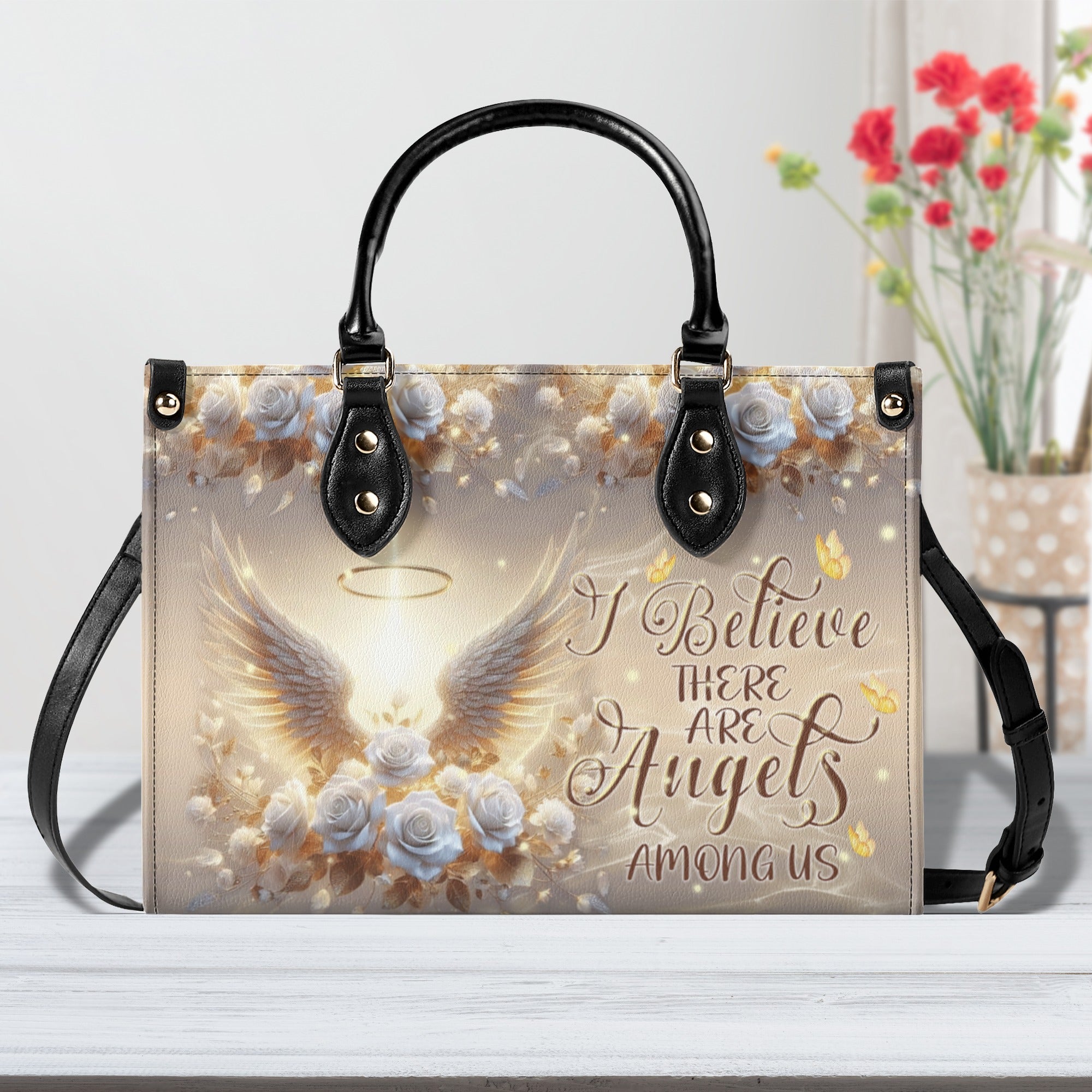 I Believe There Are Angels Among Us Leather Handbag -  Tlnt3110245