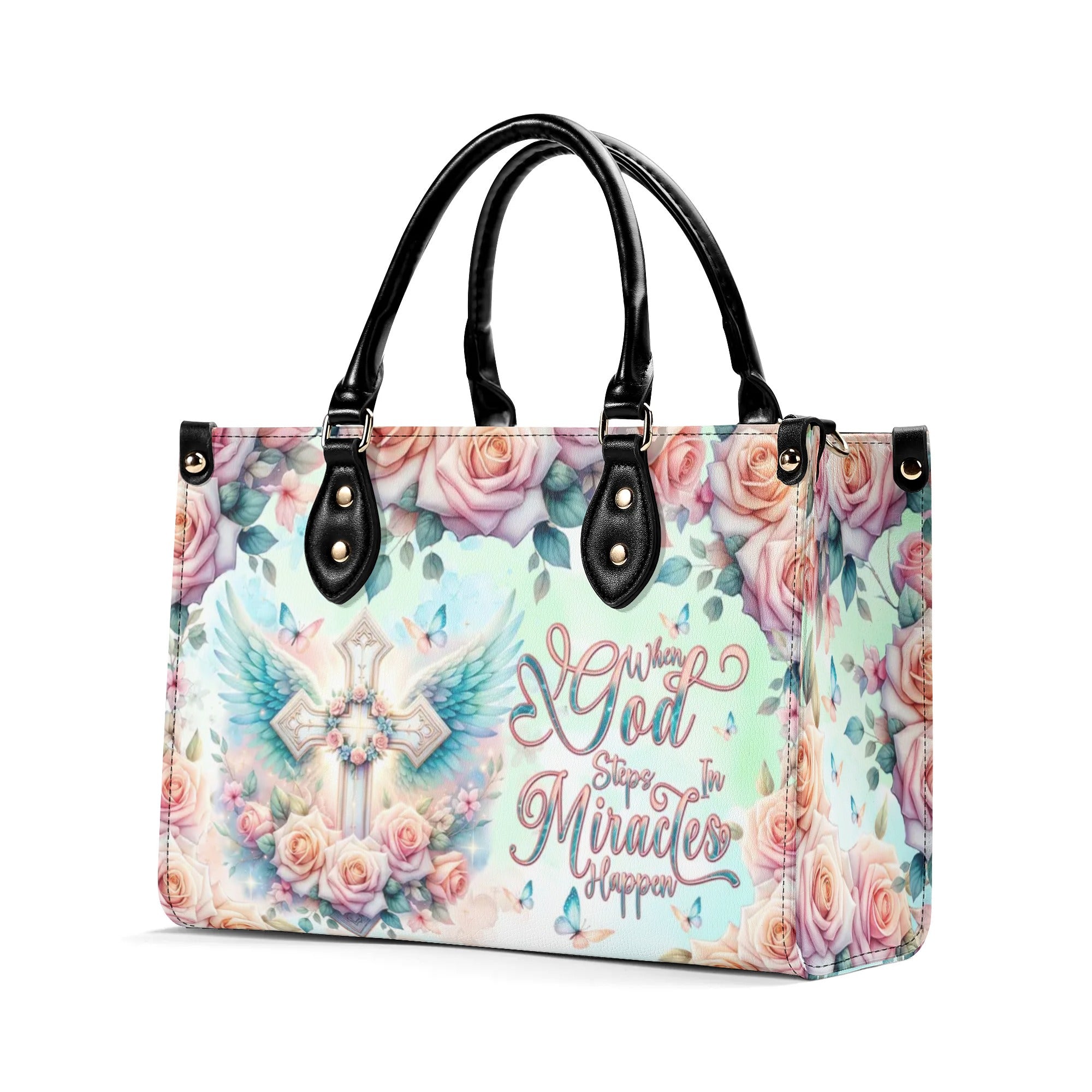 When God Steps In Miracles Happen Leather Handbag - Tlnt0509245