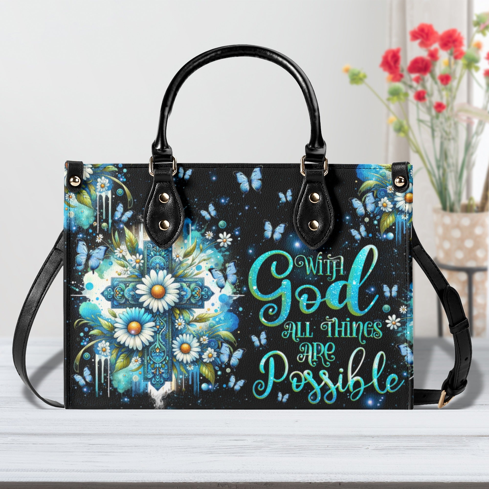 With God All Things Are Possible Leather Handbag -  Tlnz0510241