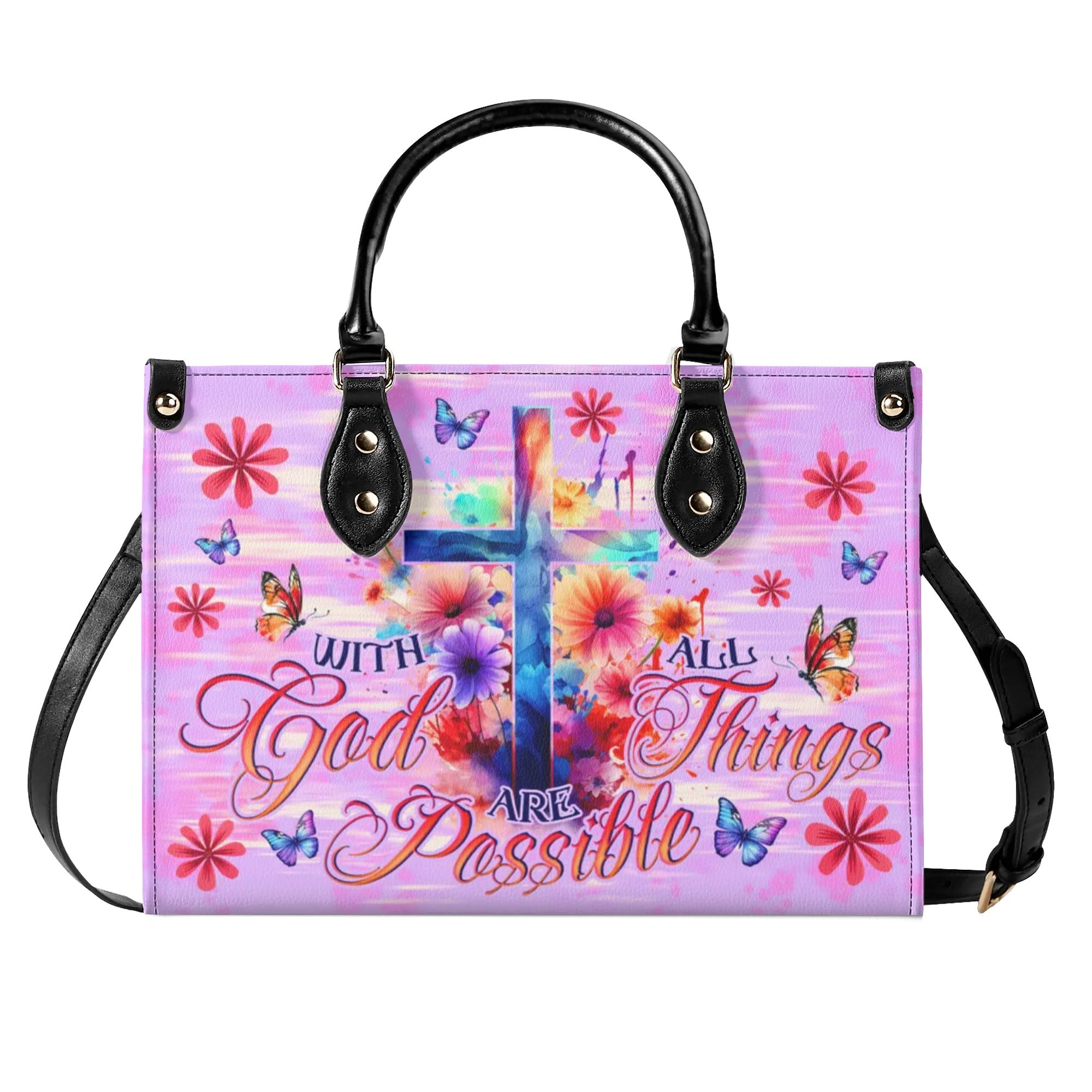 With God All Things Are Possible Leather Handbag - Tlno1006243