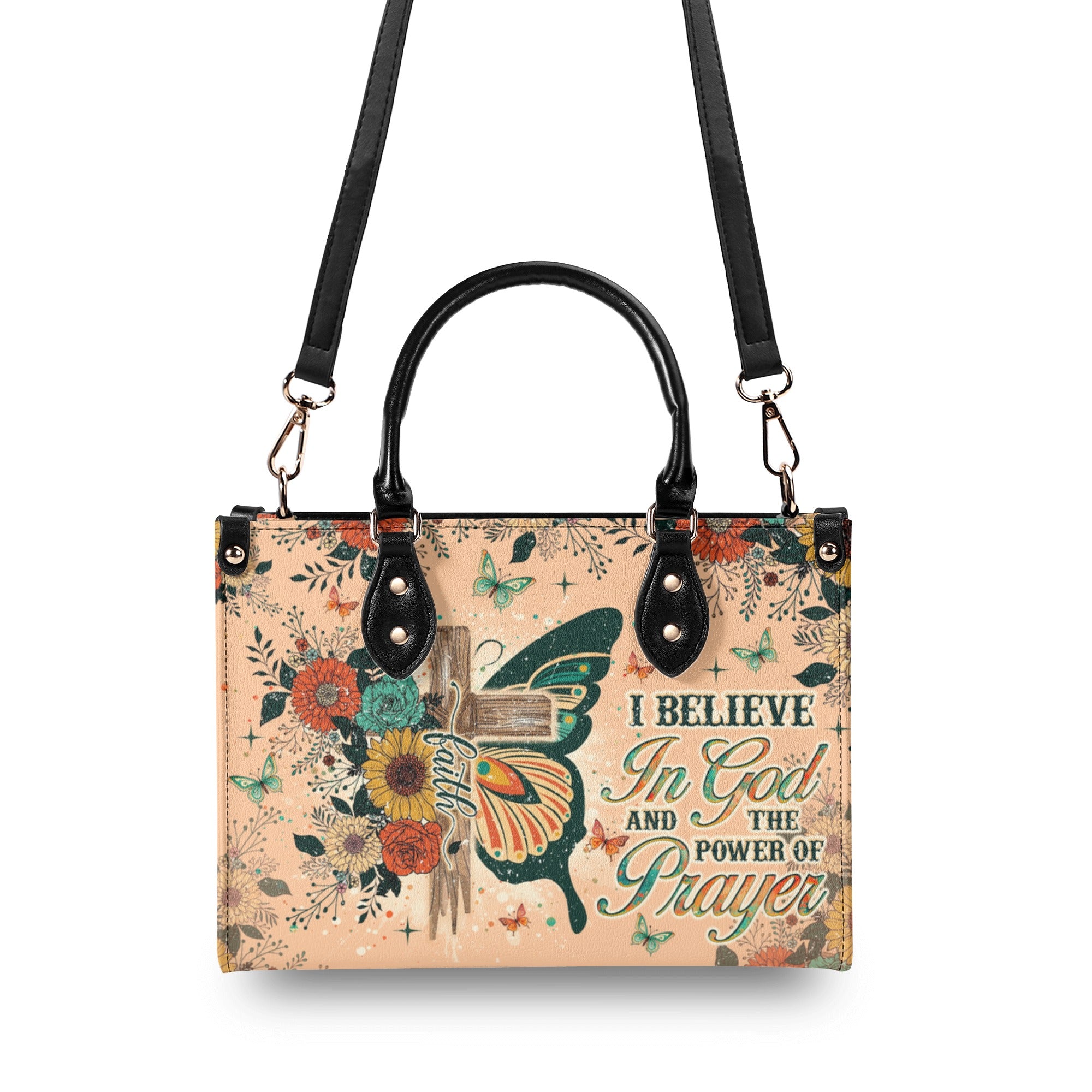 I Believe In God Butterfly Leather Handbag - Tlno1812244