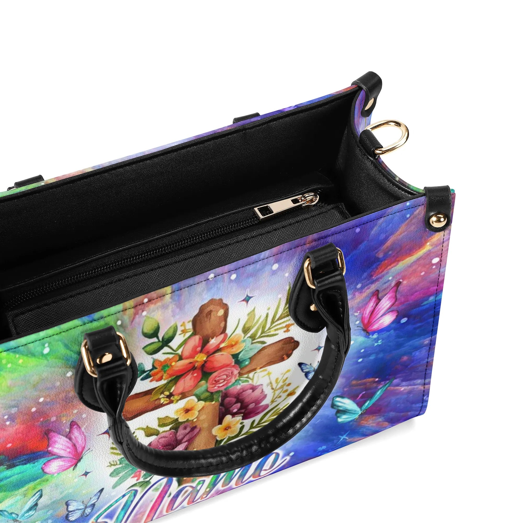 Cross Floral Butterfly Leather Handbag - Tlno1307244