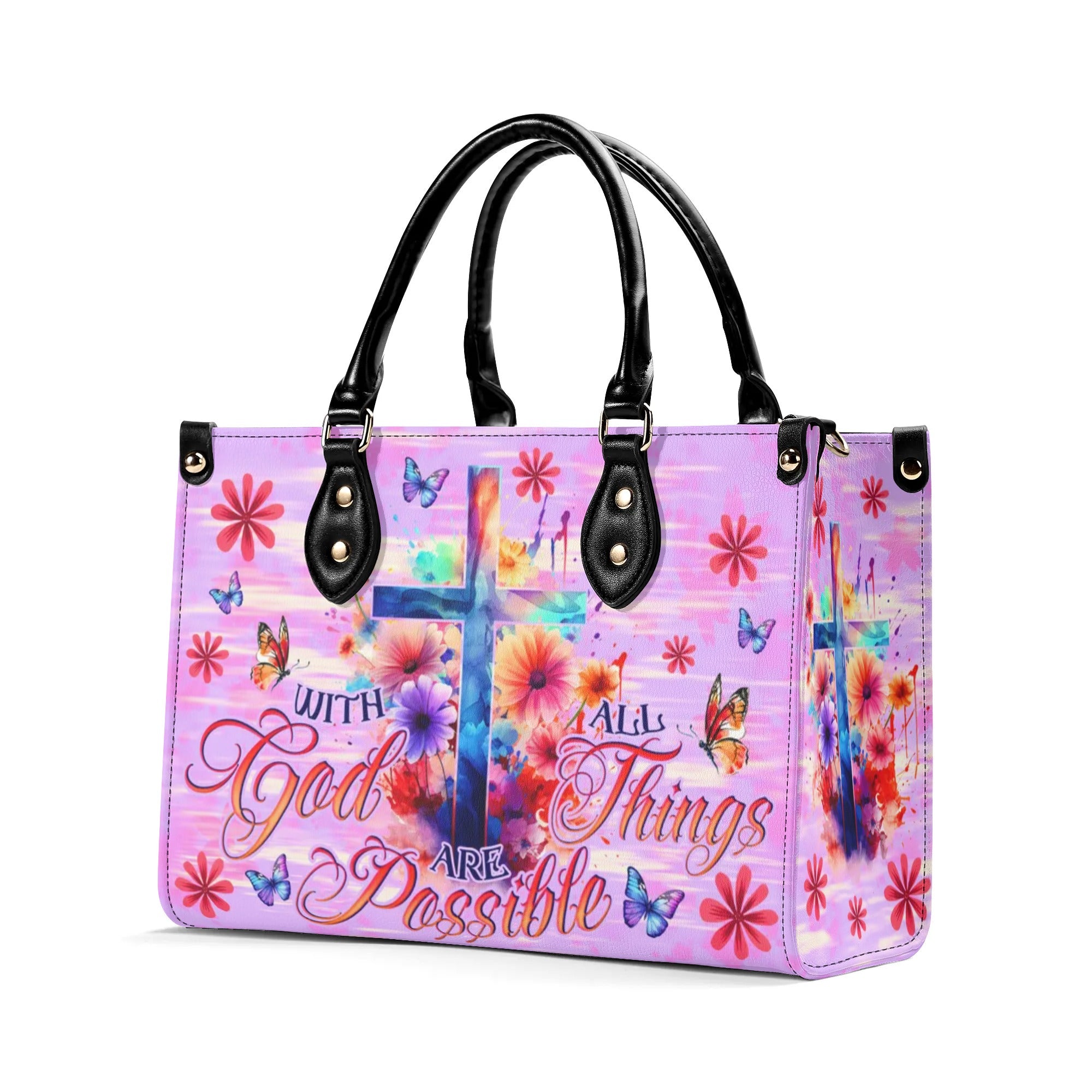 With God All Things Are Possible Leather Handbag - Tlno1006243