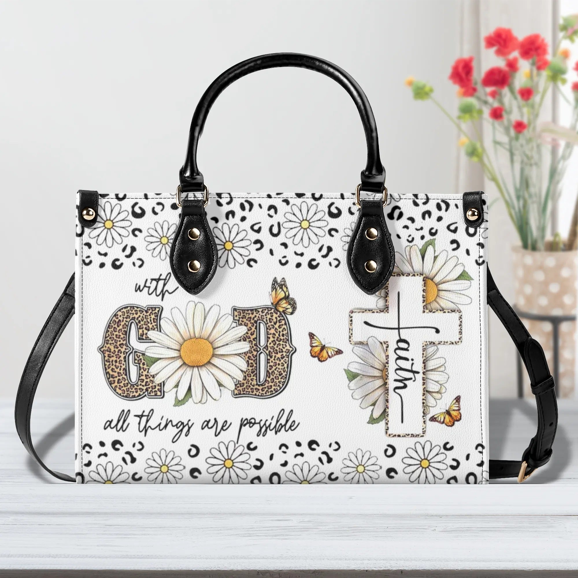 With God All Things Are Possible Leather Handbag - Yhdu1106244