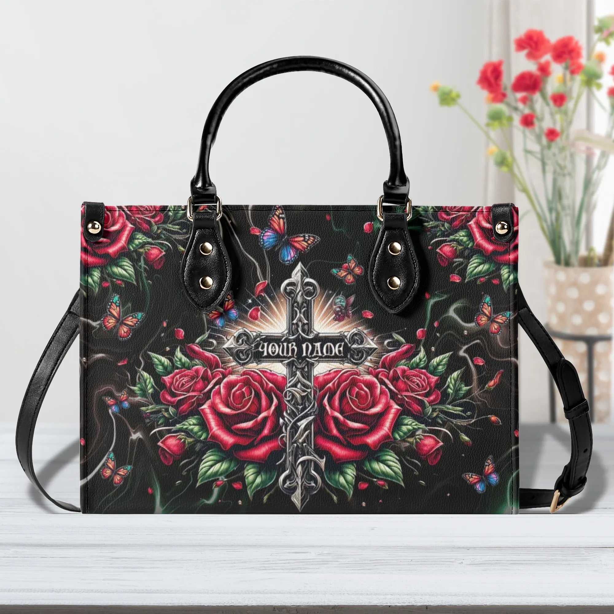 Cross Red Rose Leather Handbag - Tlpq1408244