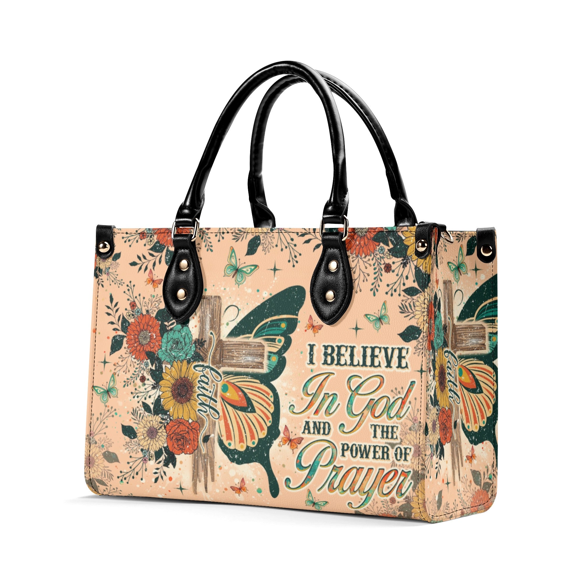 I Believe In God Butterfly Leather Handbag - Tlno1812244