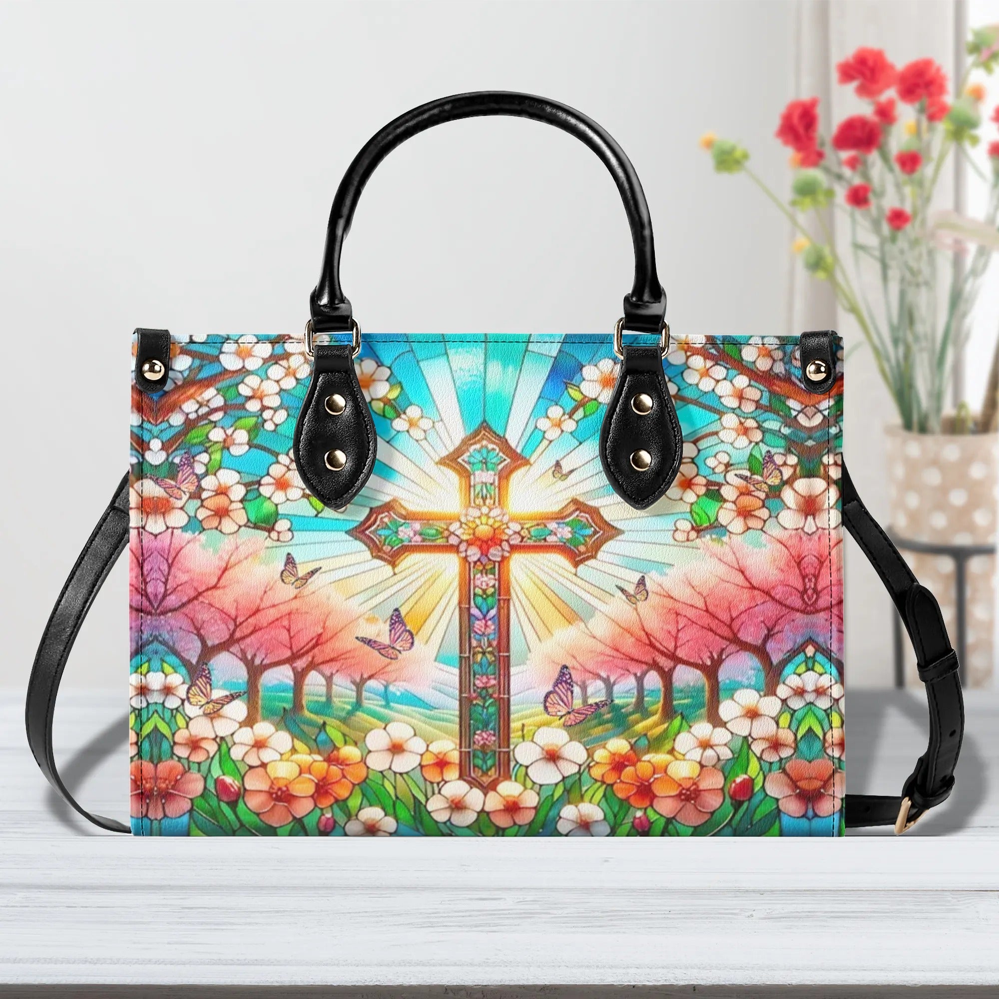 Stained Glass Cross Leather Handbag - Yhlt1706244