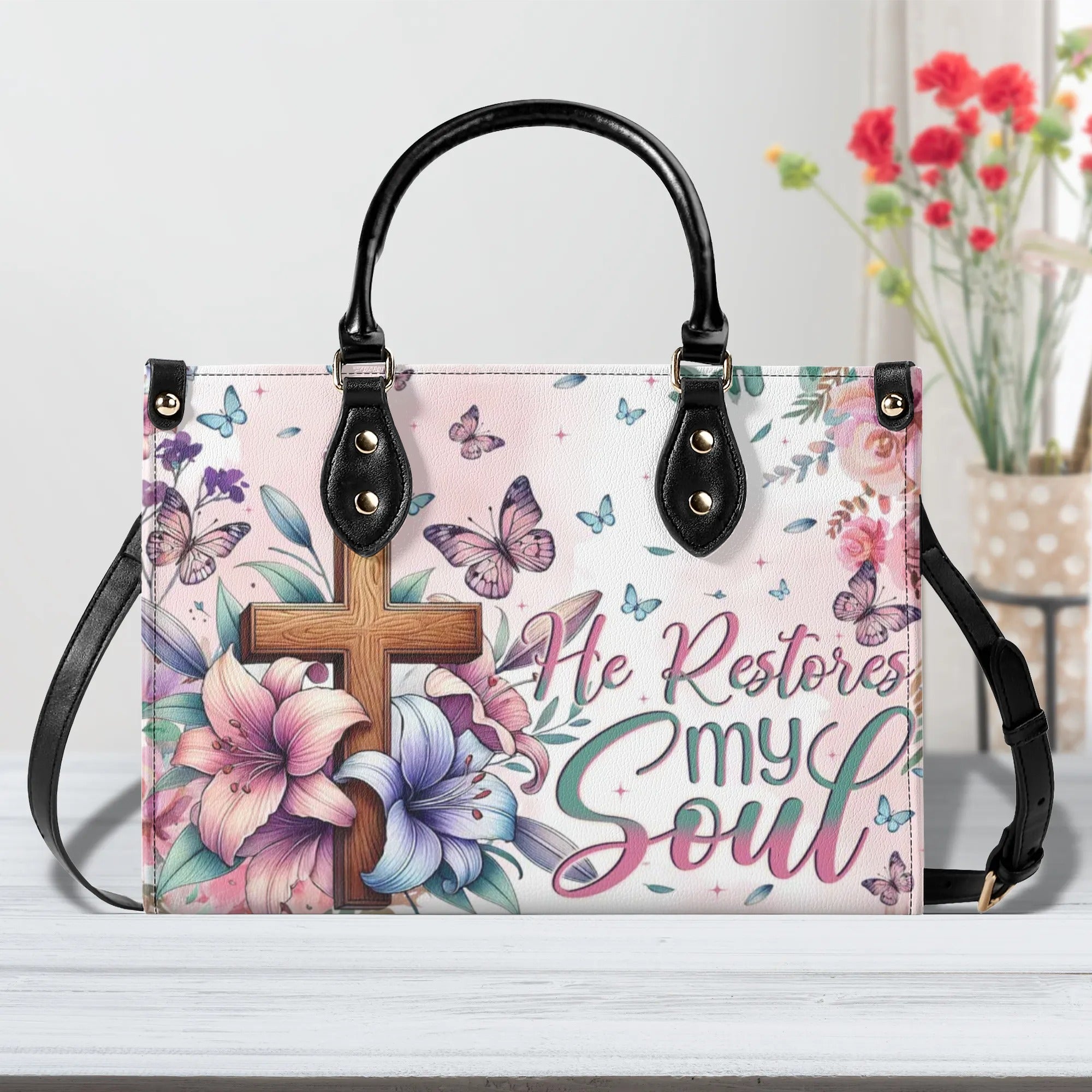 He Restores My Soul Leather Handbag - Tytm1809244