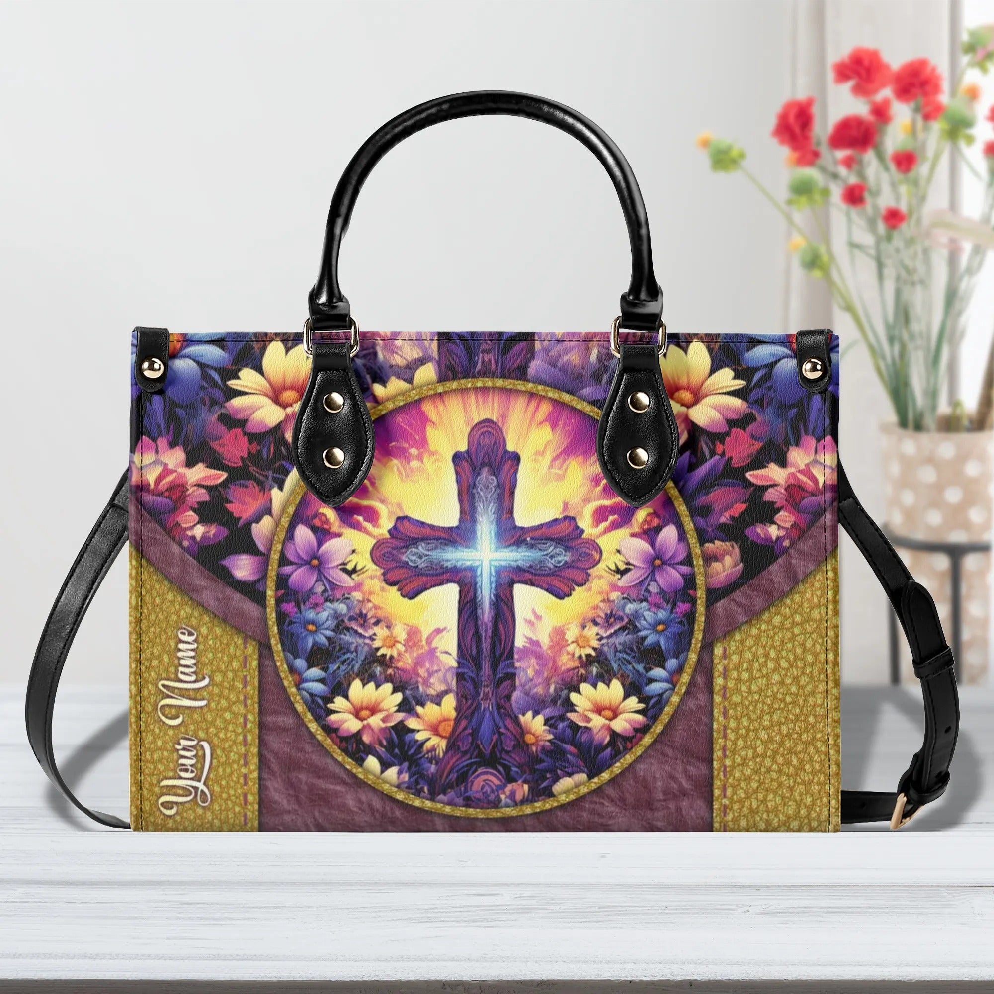 Cross Flower Leather Handbag - Tlnz3005245