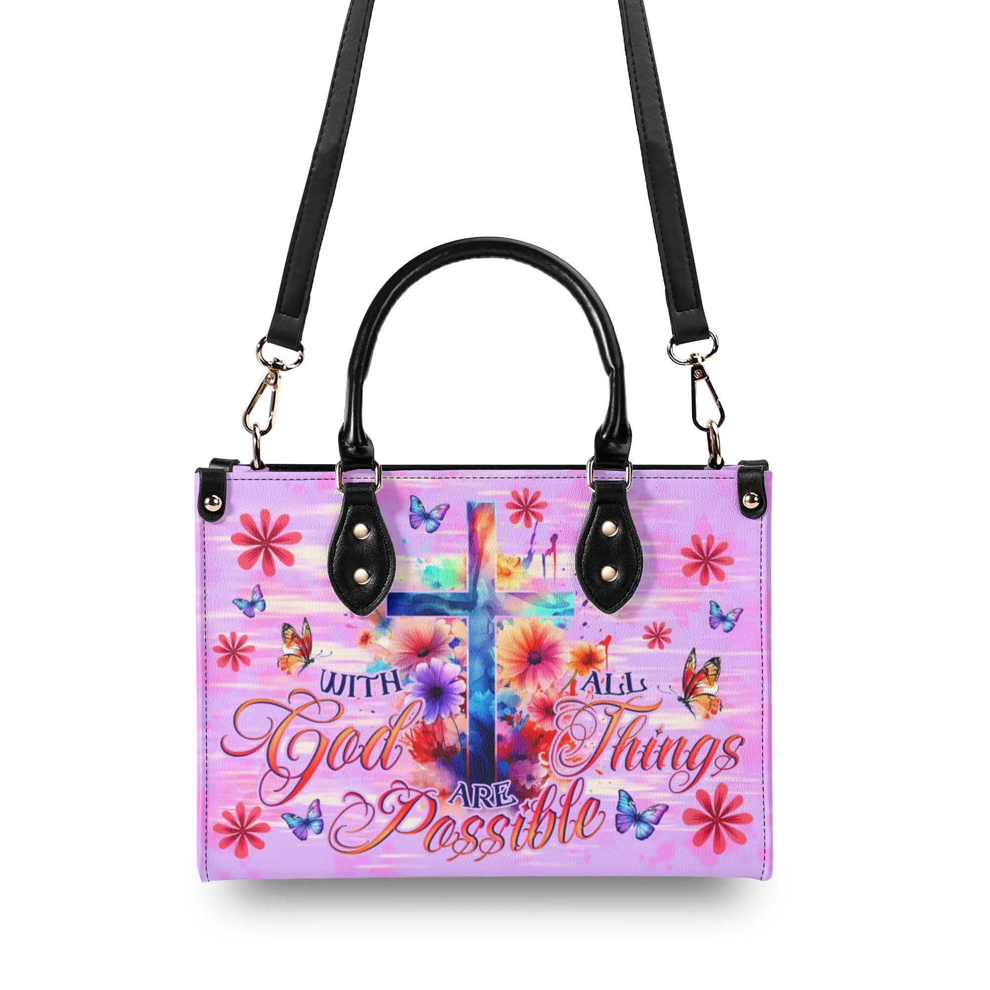 With God All Things Are Possible Leather Handbag - Tlno1006243