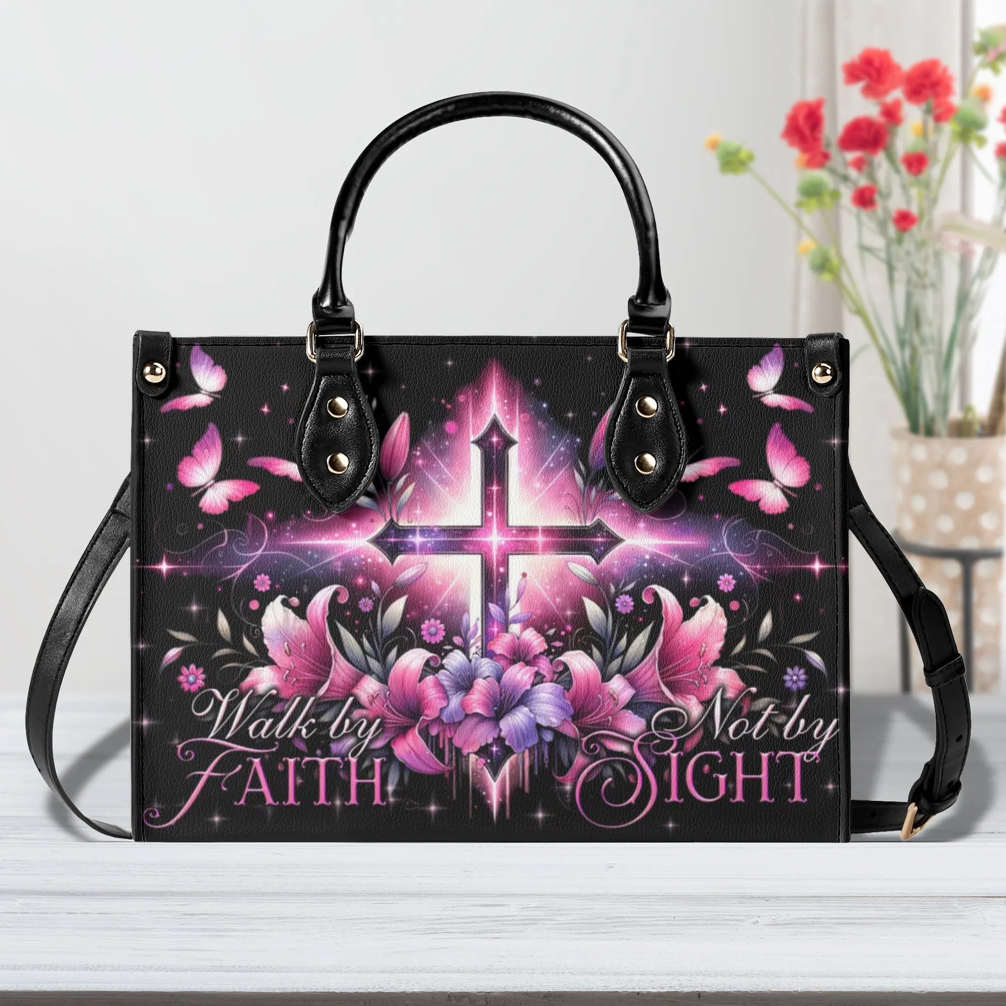 Walk By Faith Not By Sight Leather Handbag - Tytd3105243