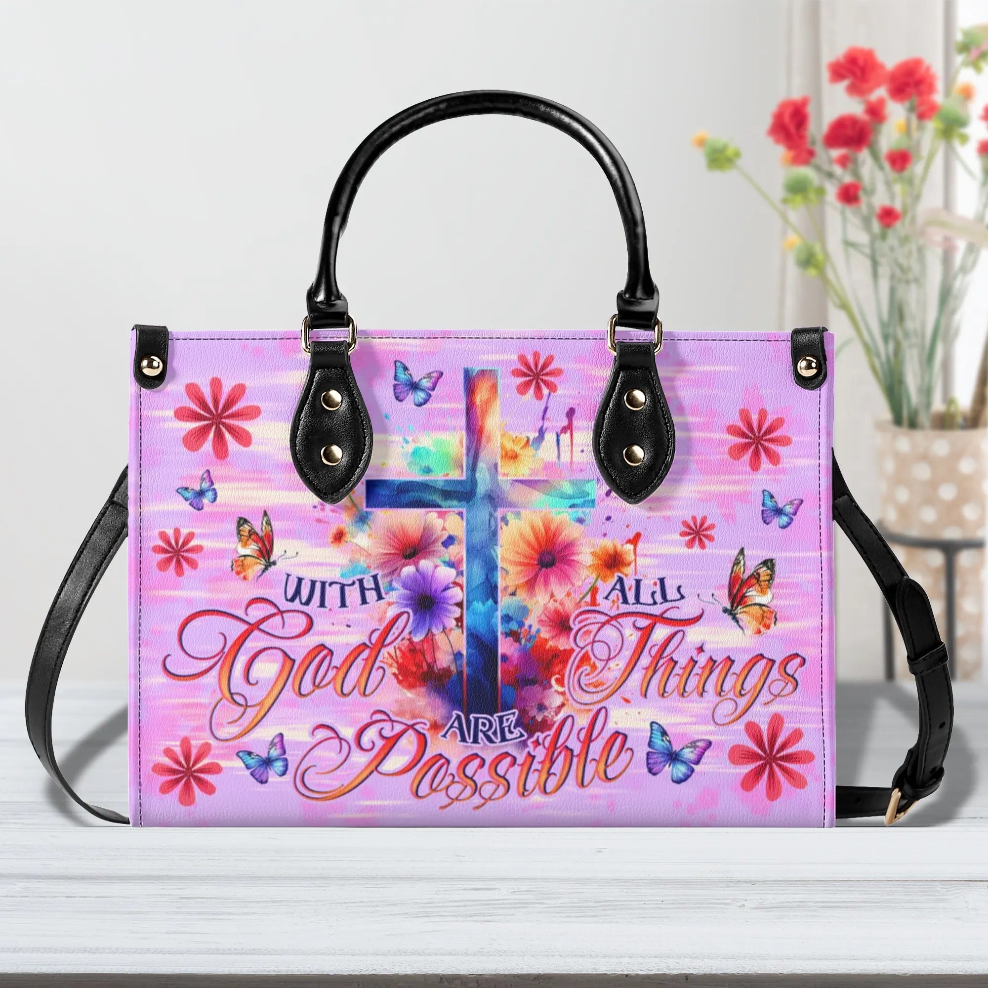 With God All Things Are Possible Leather Handbag - Tlno1006243