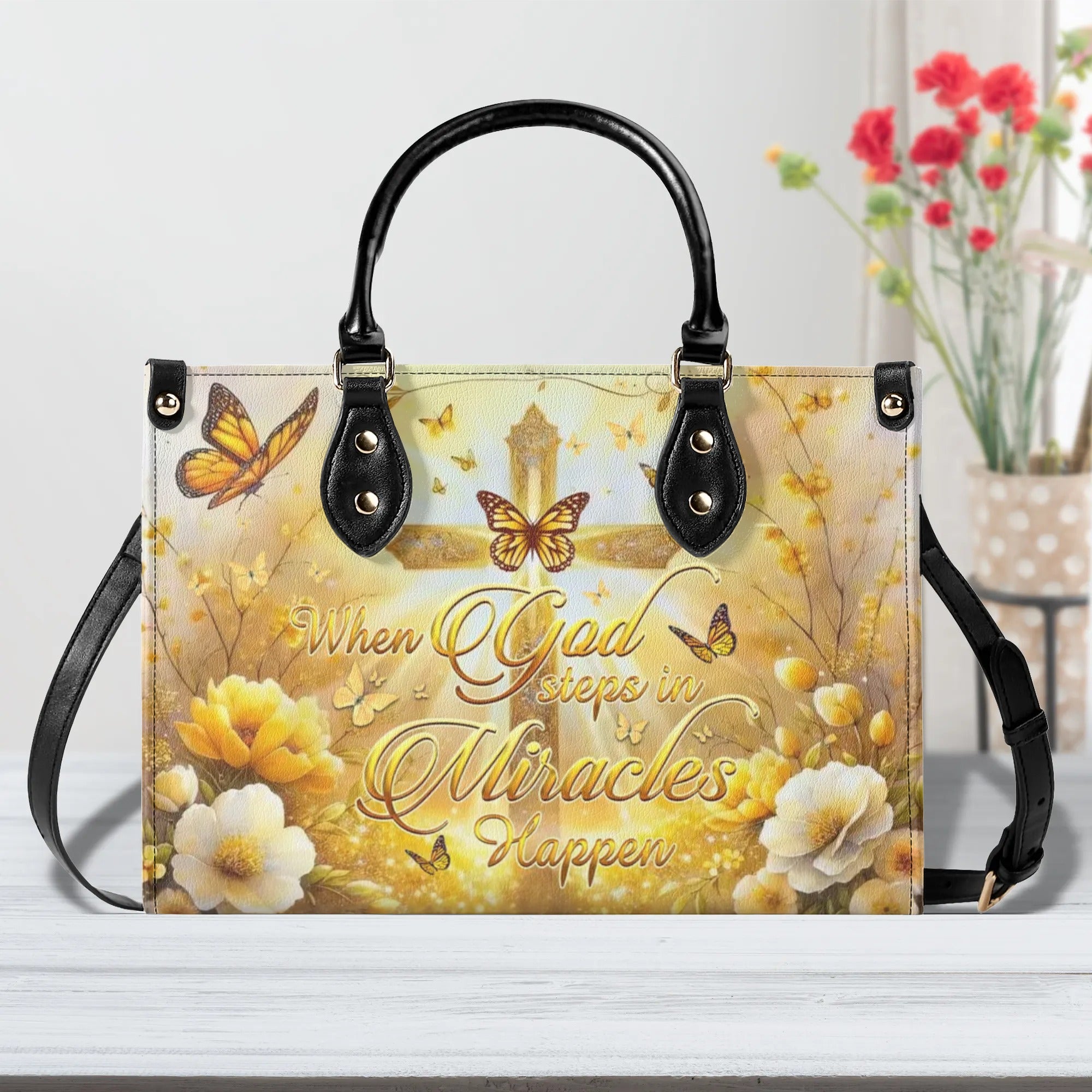 When God Steps In Miracles Happen Leather Handbag - Yhhg0606243