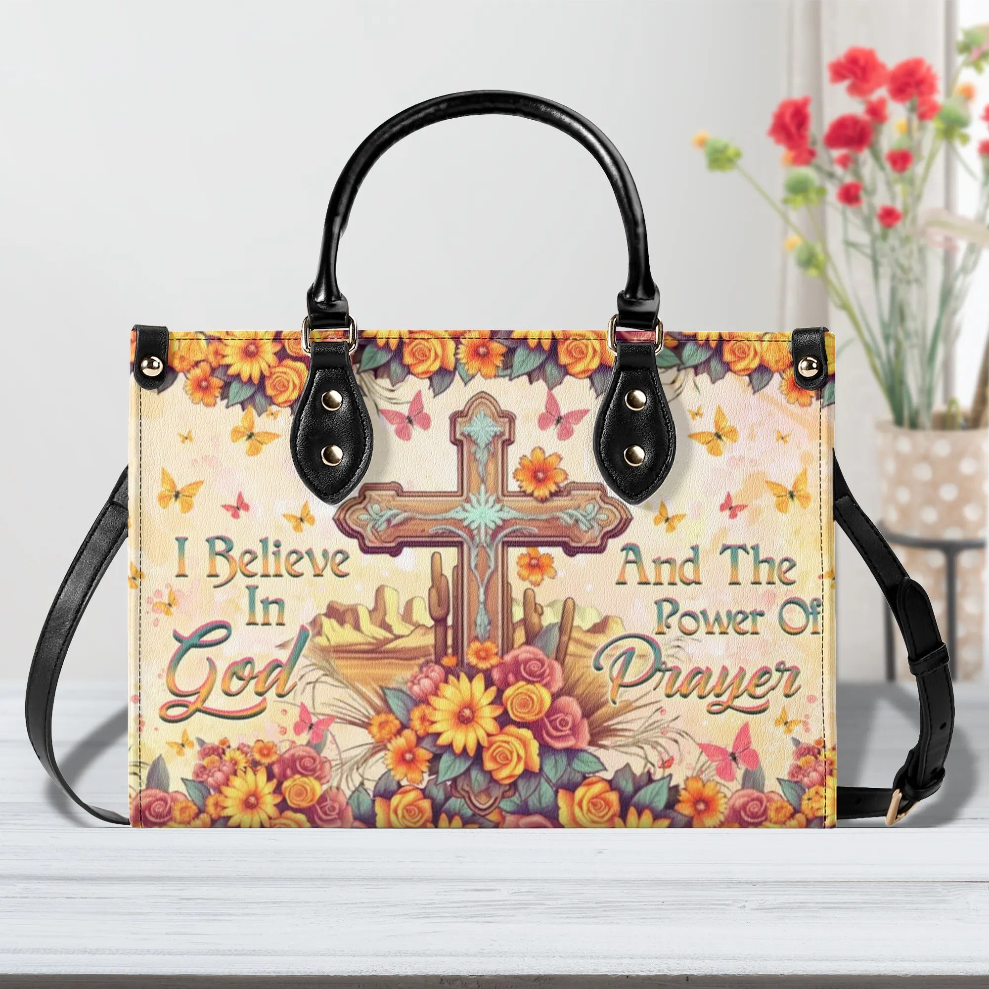 I Believe In God Leather Handbag - Yhhg1306244