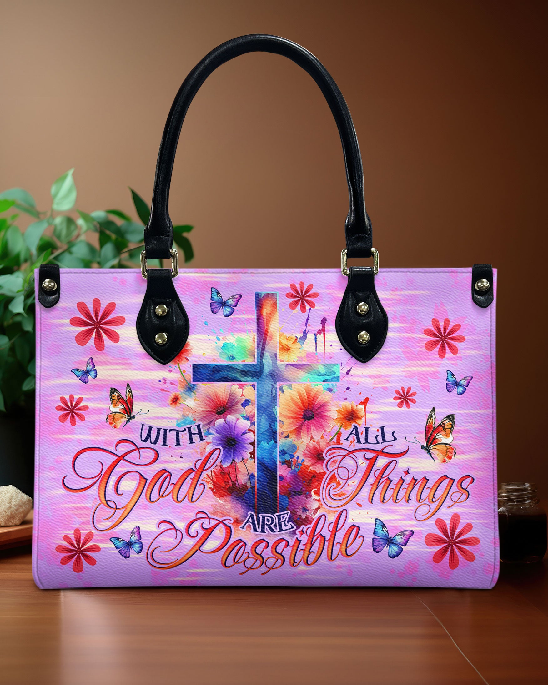 With God All Things Are Possible Leather Handbag - Tlno1006243