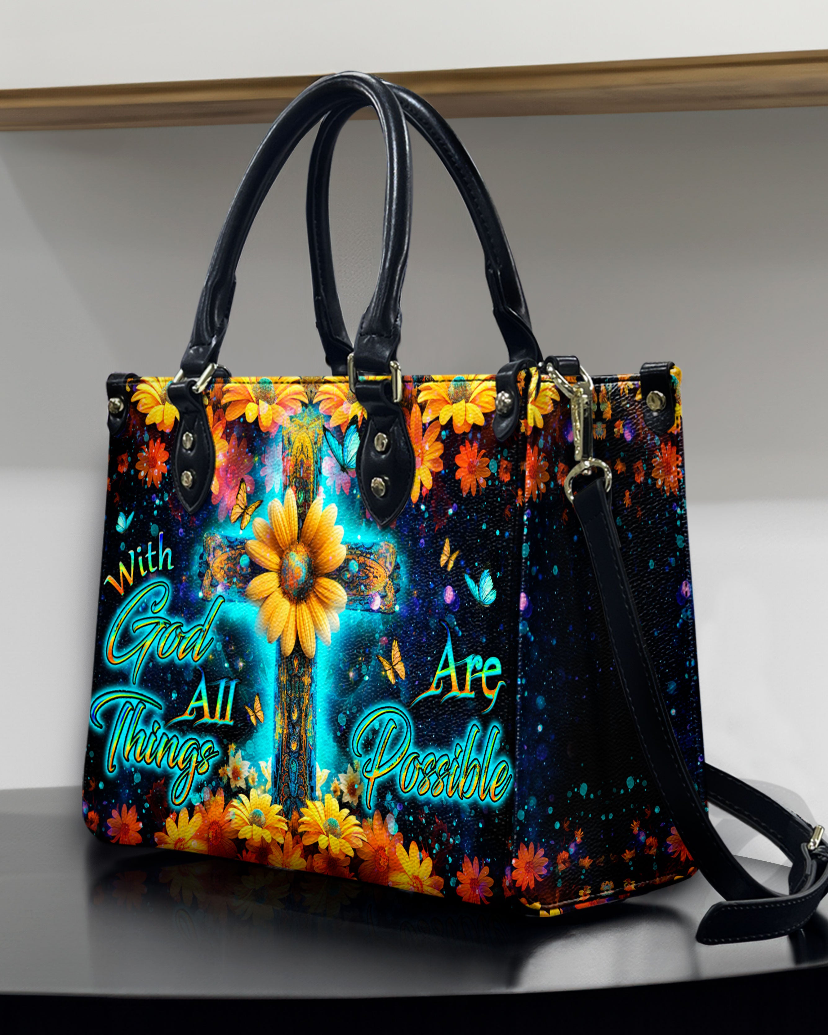 With God All Things Are Possible Leather Handbag - Yhdu2308244