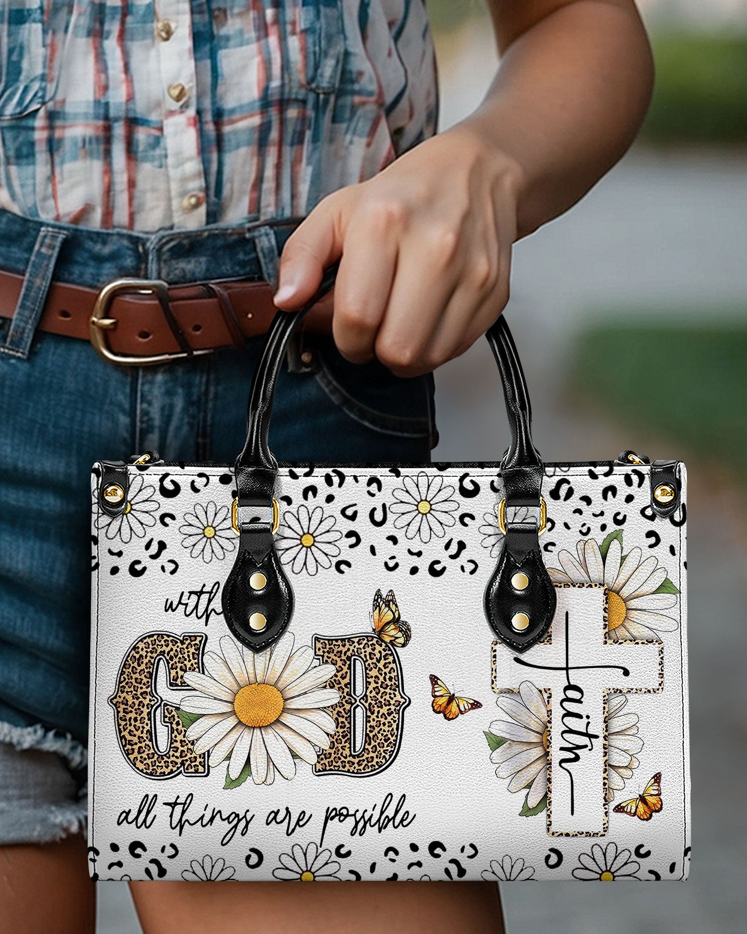 With God All Things Are Possible Leather Handbag - Yhdu1106244