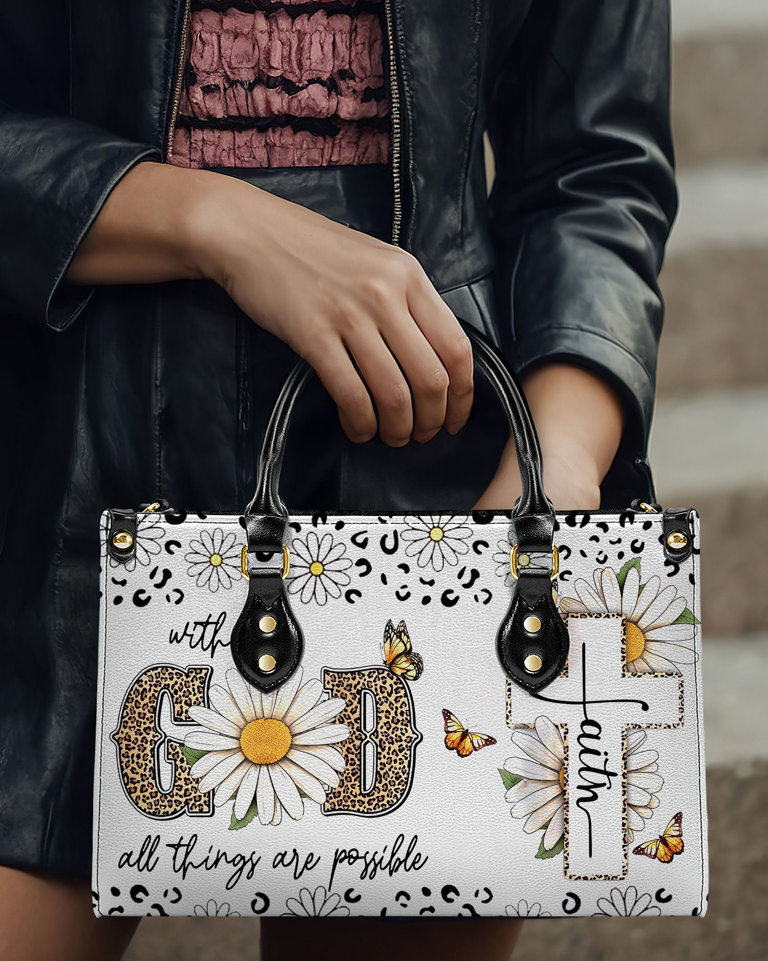 With God All Things Are Possible Leather Handbag - Yhdu1106244